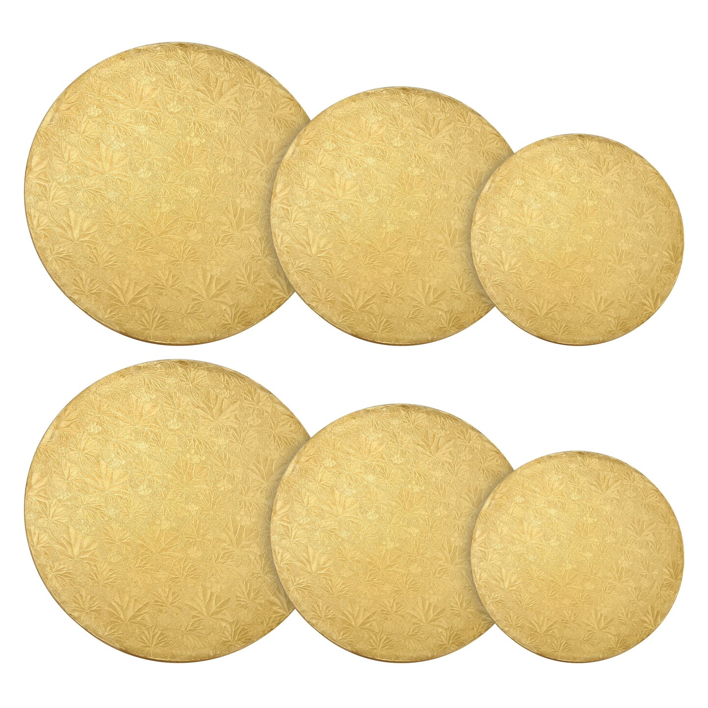 Juvale Set of 6 Gold Cake Drums, 8, 10, and 12-Inch Round Cake Boards for Baking, 1/2&#x22; Thick Sturdy Decorating Supplies (2 of Each Size)