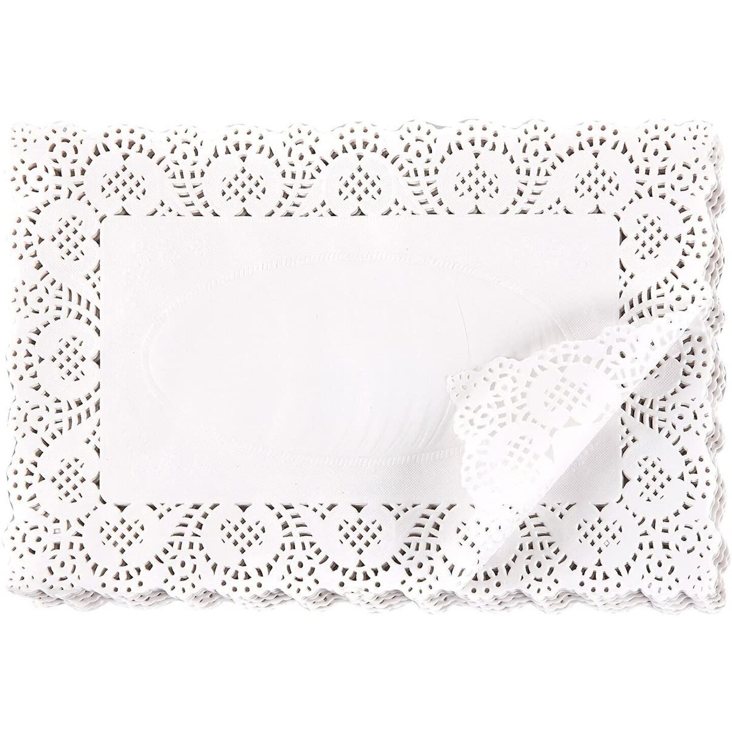 Juvale 200 Pack Paper Doilies, 11.7 x 7.3 Inches, Rectangular Tabletop Decorations for Wedding, Valentine&#x27;s Day, Anniversary, Romantic Dates (White)
