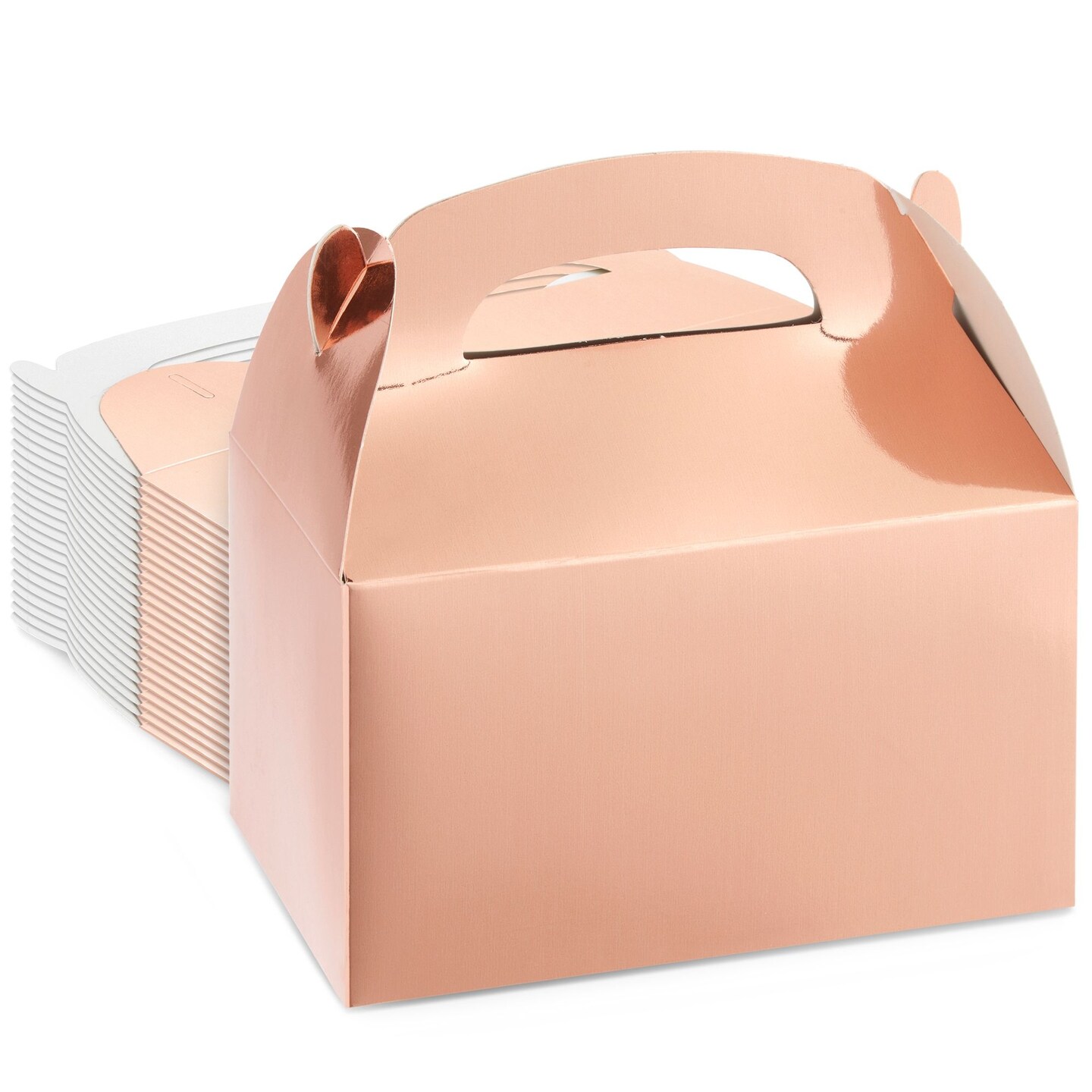 24-Pack Treat Boxes - Candy Gable Boxes for Party Favors, Birthday, Wedding, Baby Shower (Rose Gold, 6.2x3.5x3.6 In)
