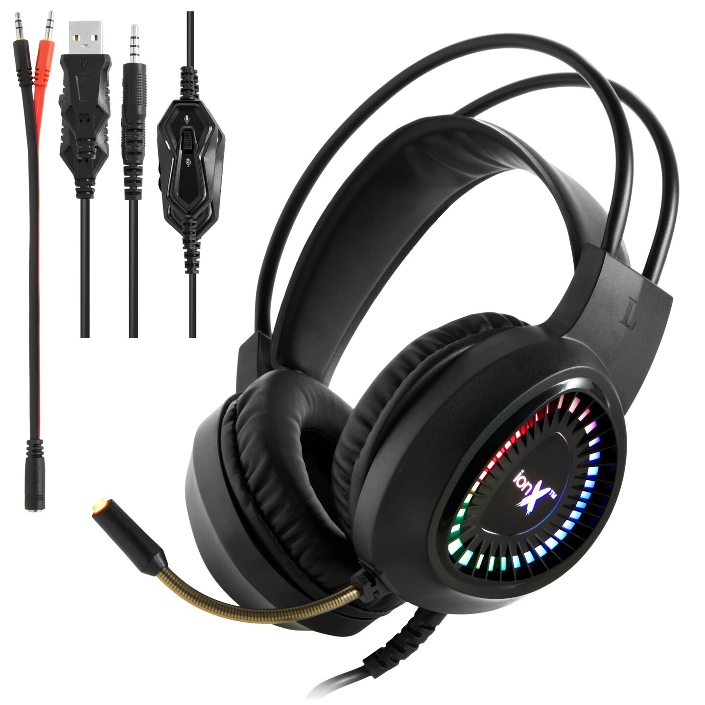 Wired Gaming Headphones with Microphone, Over the Ear 3.5mm Headphones with Microphone and RGB Lighting (Black)