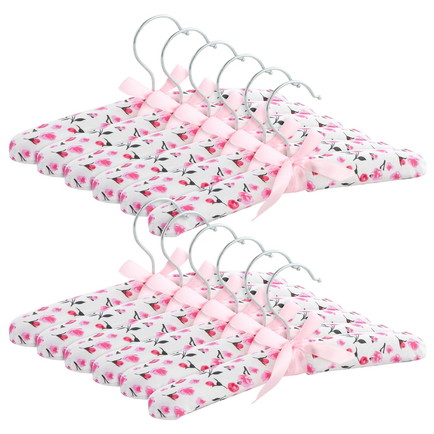 12 Pack Satin Padded Baby Hangers for Closet, Nursery, Baby Clothes, Pink Floral Design (9.5 In)
