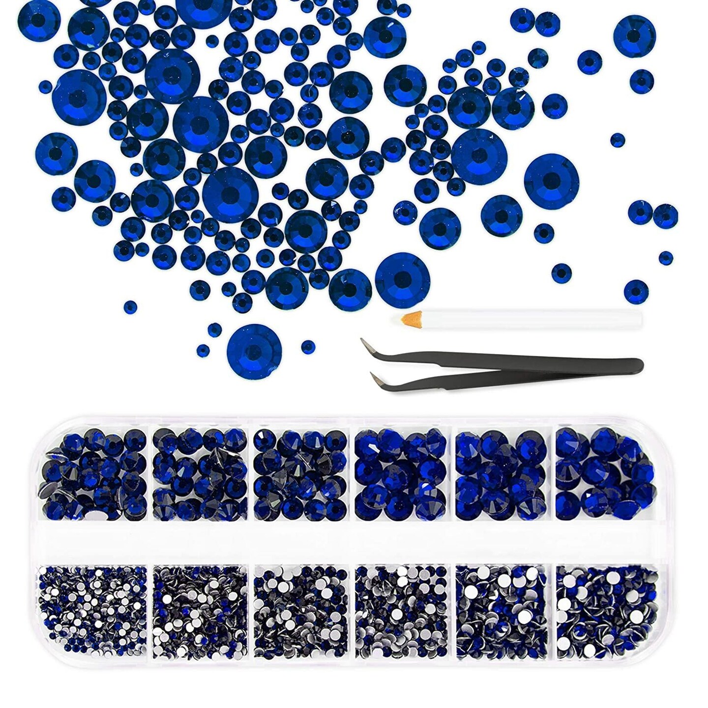 Acrylic Nail Art Kit with Royal Blue Rhinestone Gems, Dotting Pen, Tweezers (2880 Pieces)
