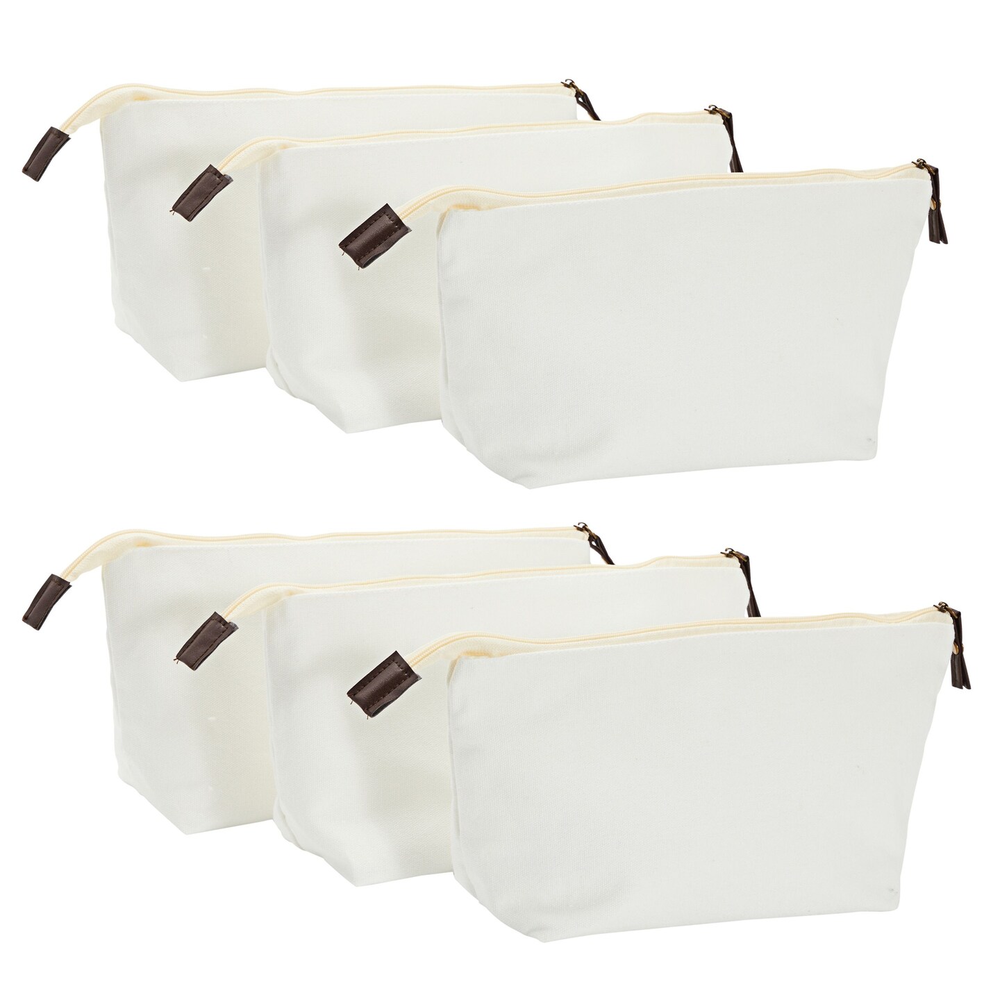 Juvale Canvas Makeup Bag - 6 Pack, 11.75 x 5.5 In, White Cotton - Travel Cosmetic & Toiletry Pouches with Zipper - Blank DIY Canvas Pouches for Crafting & Bridesmaid Gifts