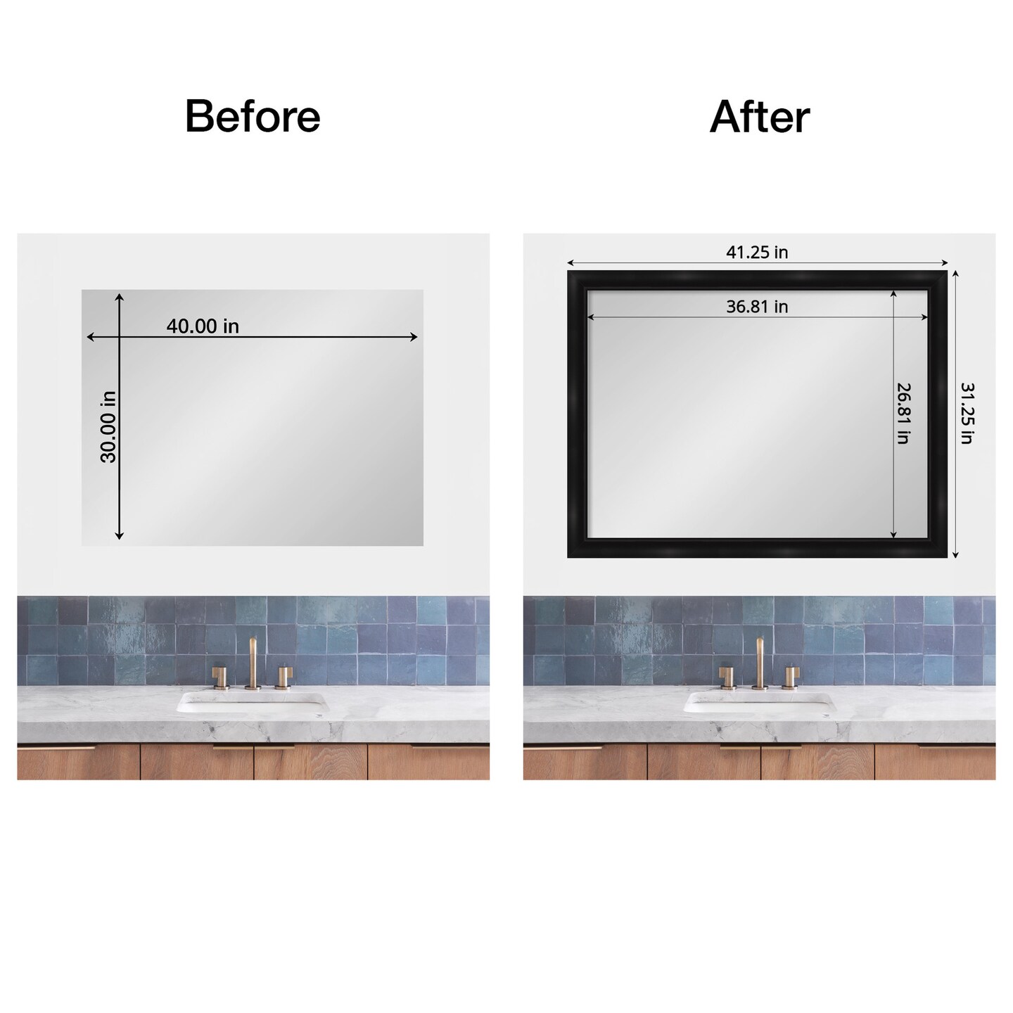 Amanti Art Mirror Makeover Bathroom Mirror Frame Border Kit - Fully Assembled Peel and Stick Frame - Mirror NOT Included - Grand Black Narrow Trim