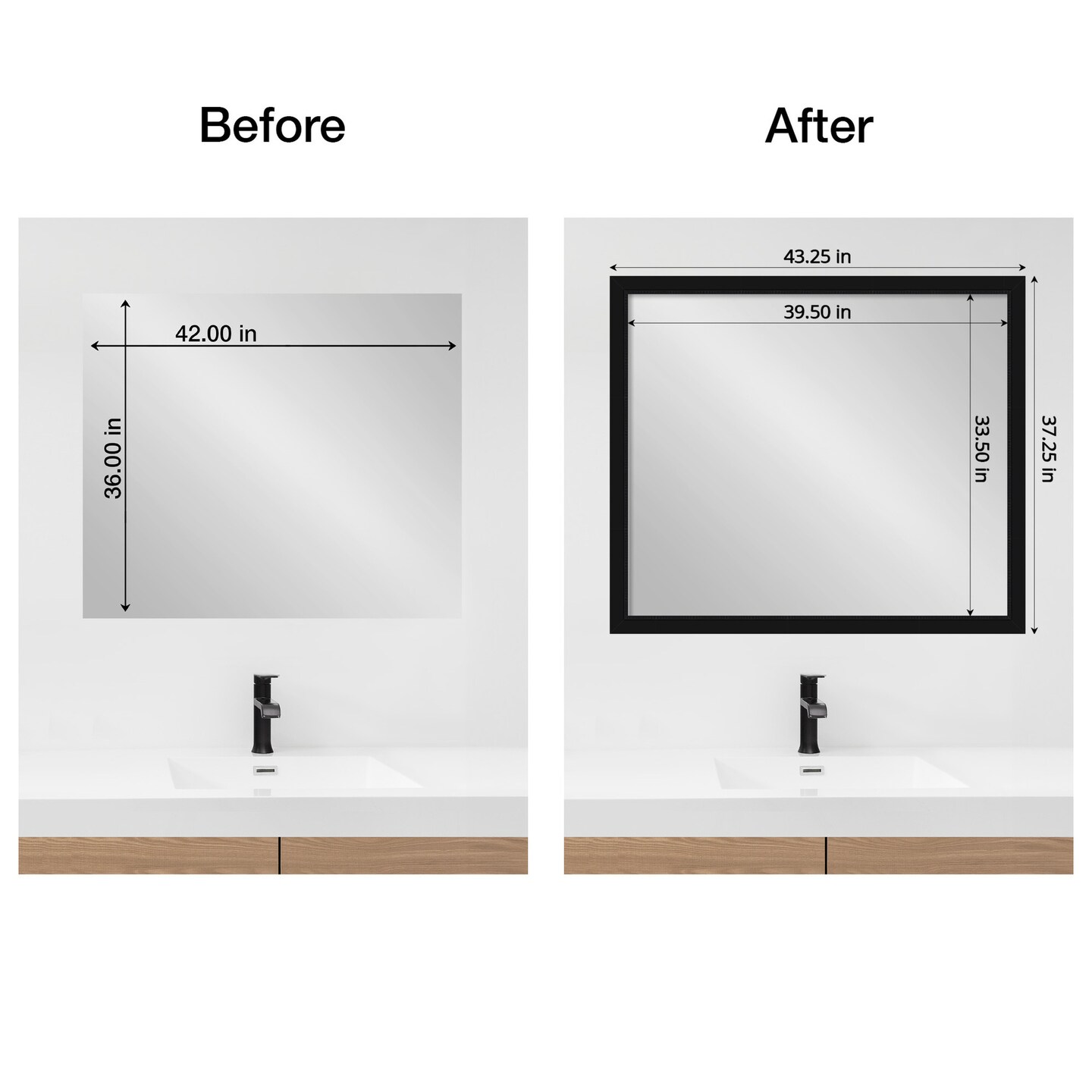 Amanti Art Mirror Makeover Bathroom Mirror Frame Border Kit - Fully Assembled Peel and Stick Frame - Mirror NOT Included - Avon Black Trim