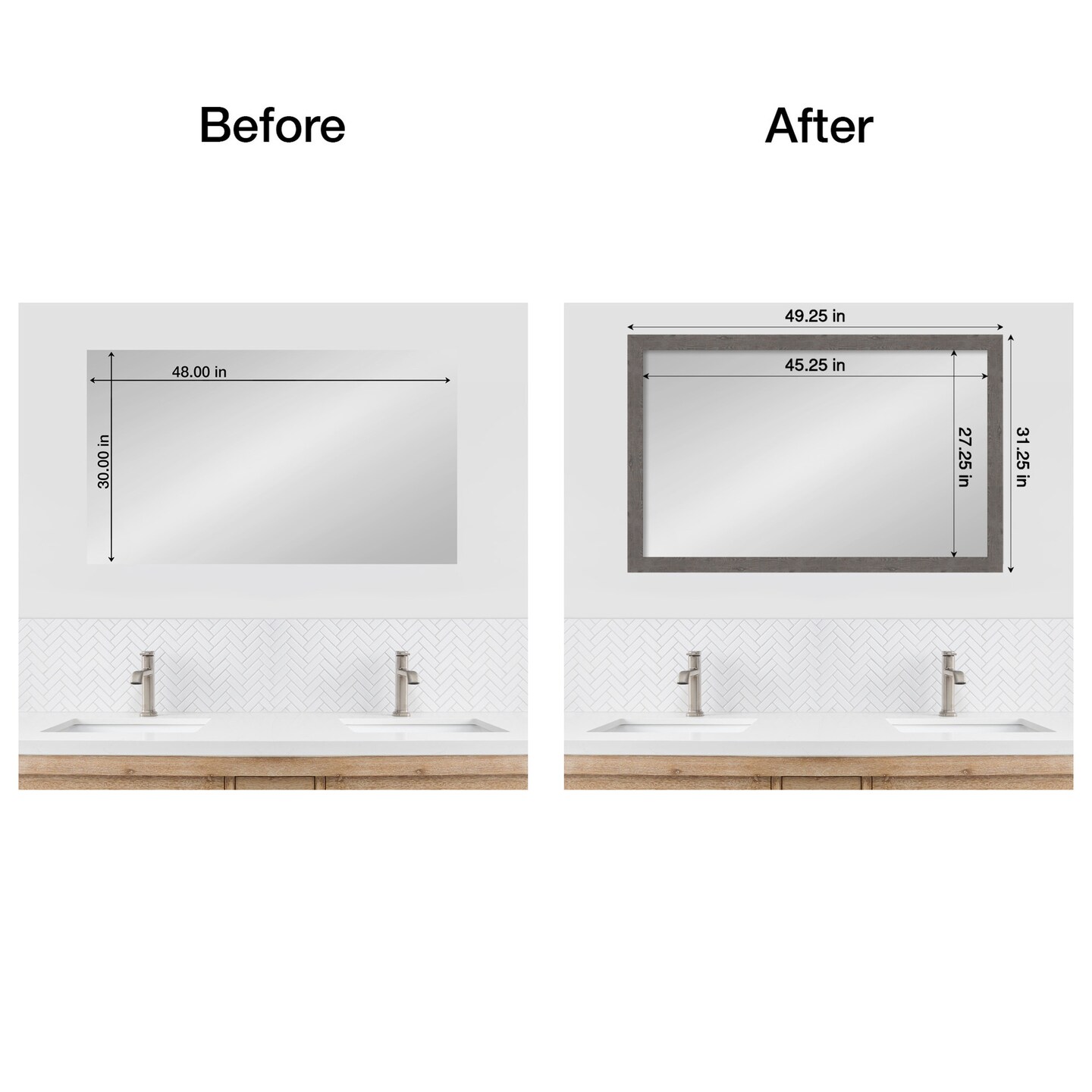 Amanti Art Mirror Makeover Bathroom Mirror Frame Border Kit - Fully Assembled Peel and Stick Frame - Mirror NOT Included - Rustic Plank Narrow Trim