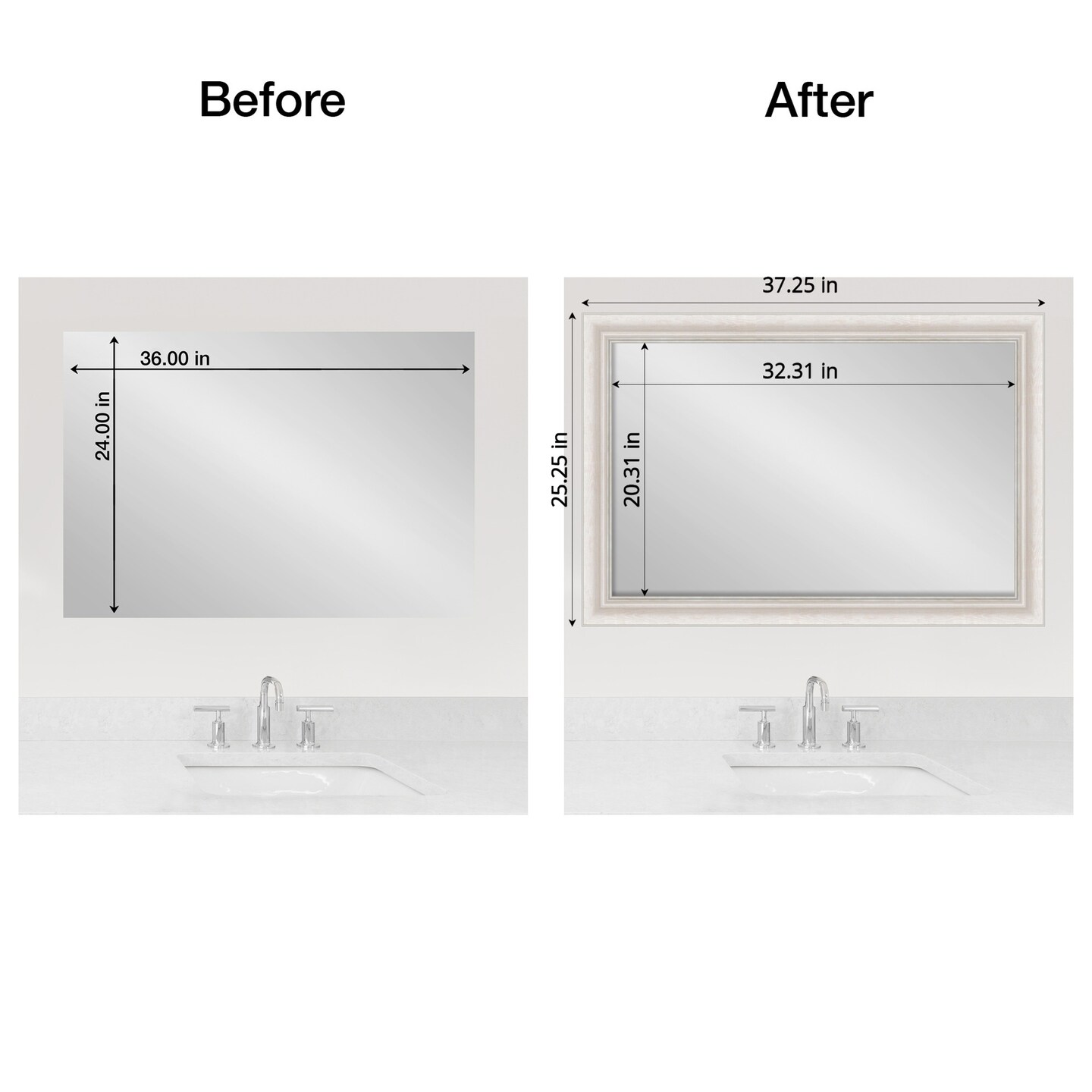 Amanti Art Mirror Makeover Bathroom Mirror Frame Border Kit -  Fully Assembled Peel and Stick Frame - Mirror NOT Included - Trio Trim