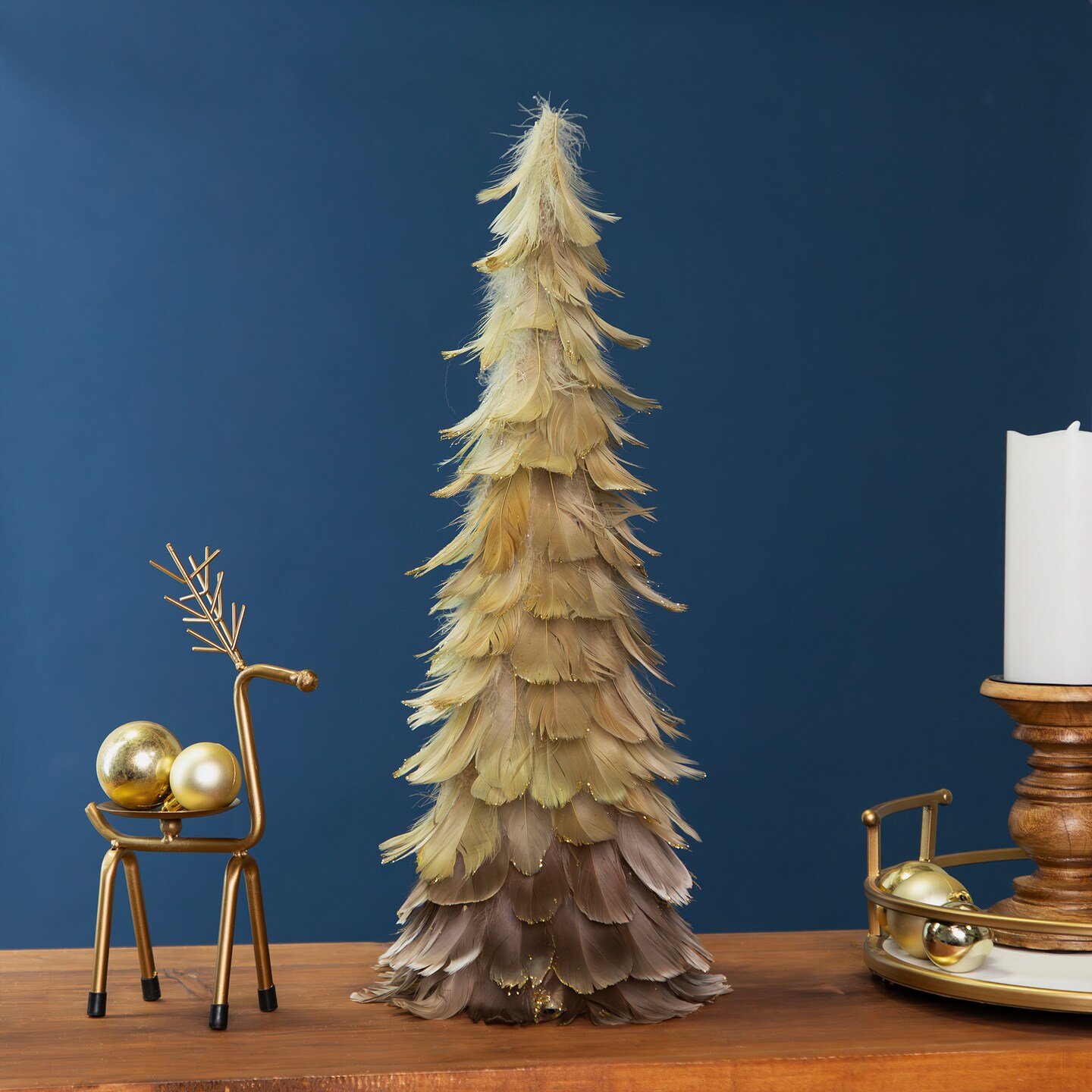 Northlight Feather  Layered Cone Tree Christmas Decoration - 19.5&#x22; - Moss Green and Brown