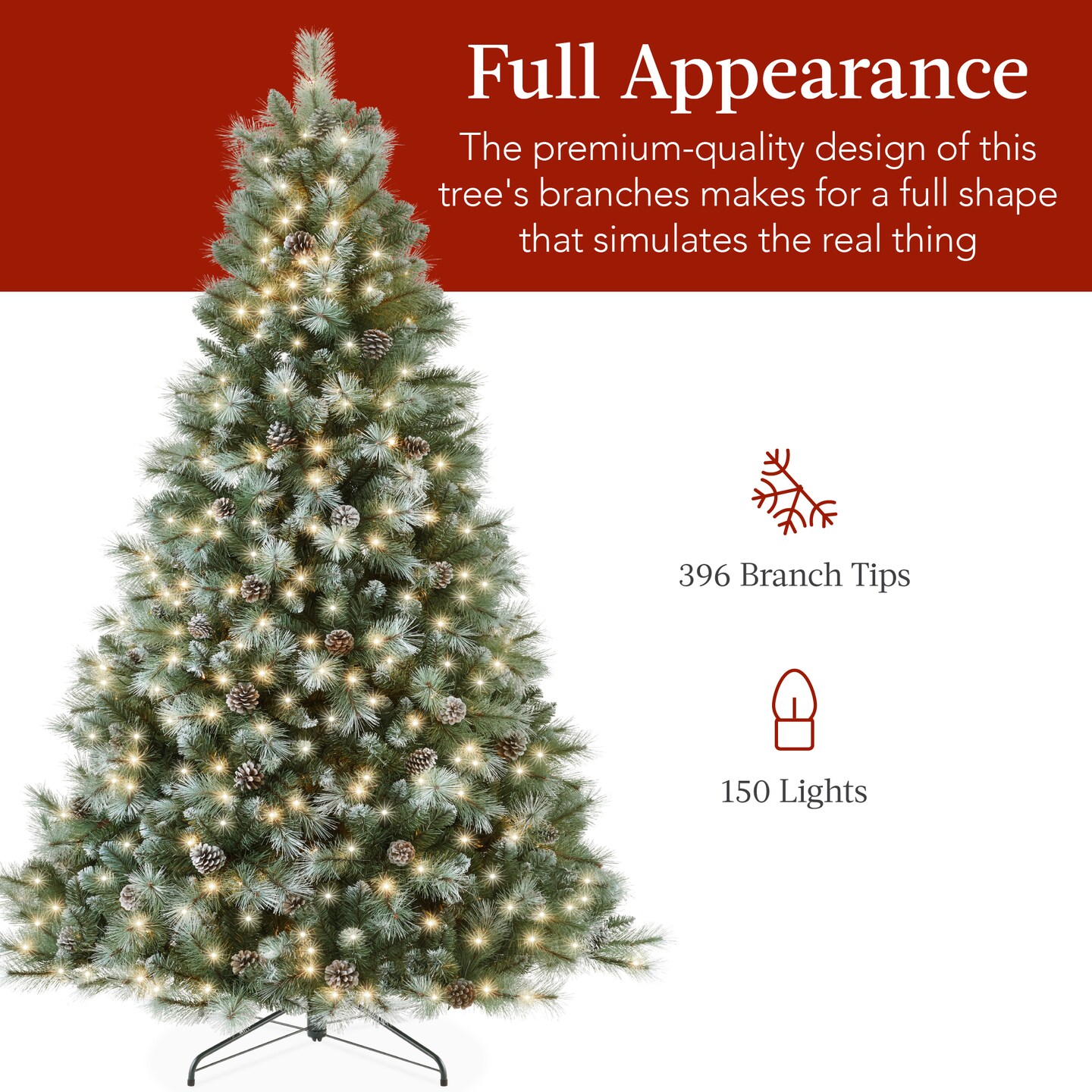 Best Choice Products Pre-Lit Frosted Scotch Pine Christmas Tree w/ 2-In-1 LED Lights