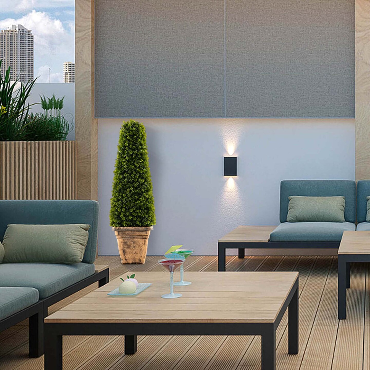 Costway 3 FT Artificial Boxwood Topiary Tree Potted Fake Tree Indoor & Outdoor Faux Tree