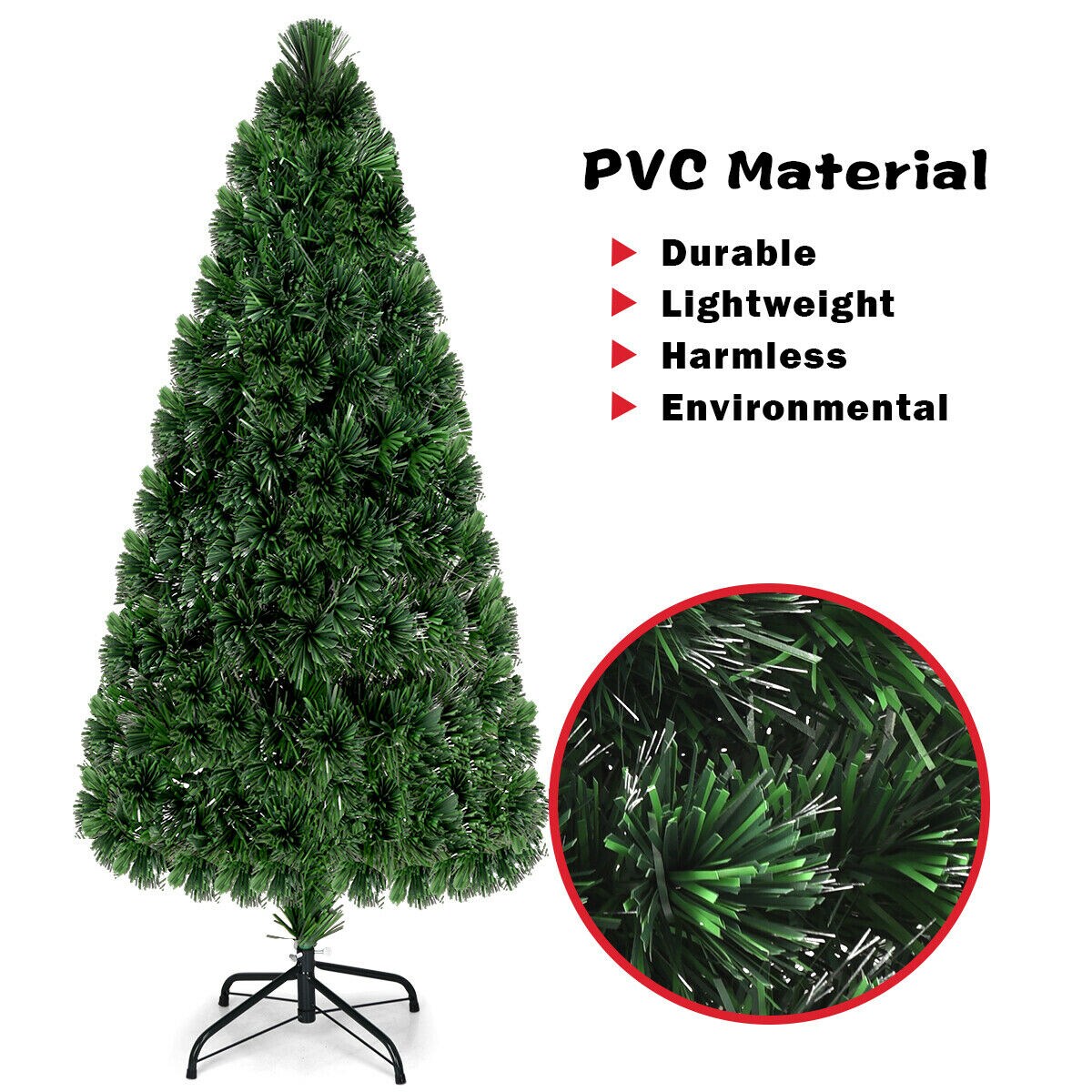 Costway 3/4/5/6 Ft Pre-Lit Fiber Optic PVC Christmas Tree Plastic