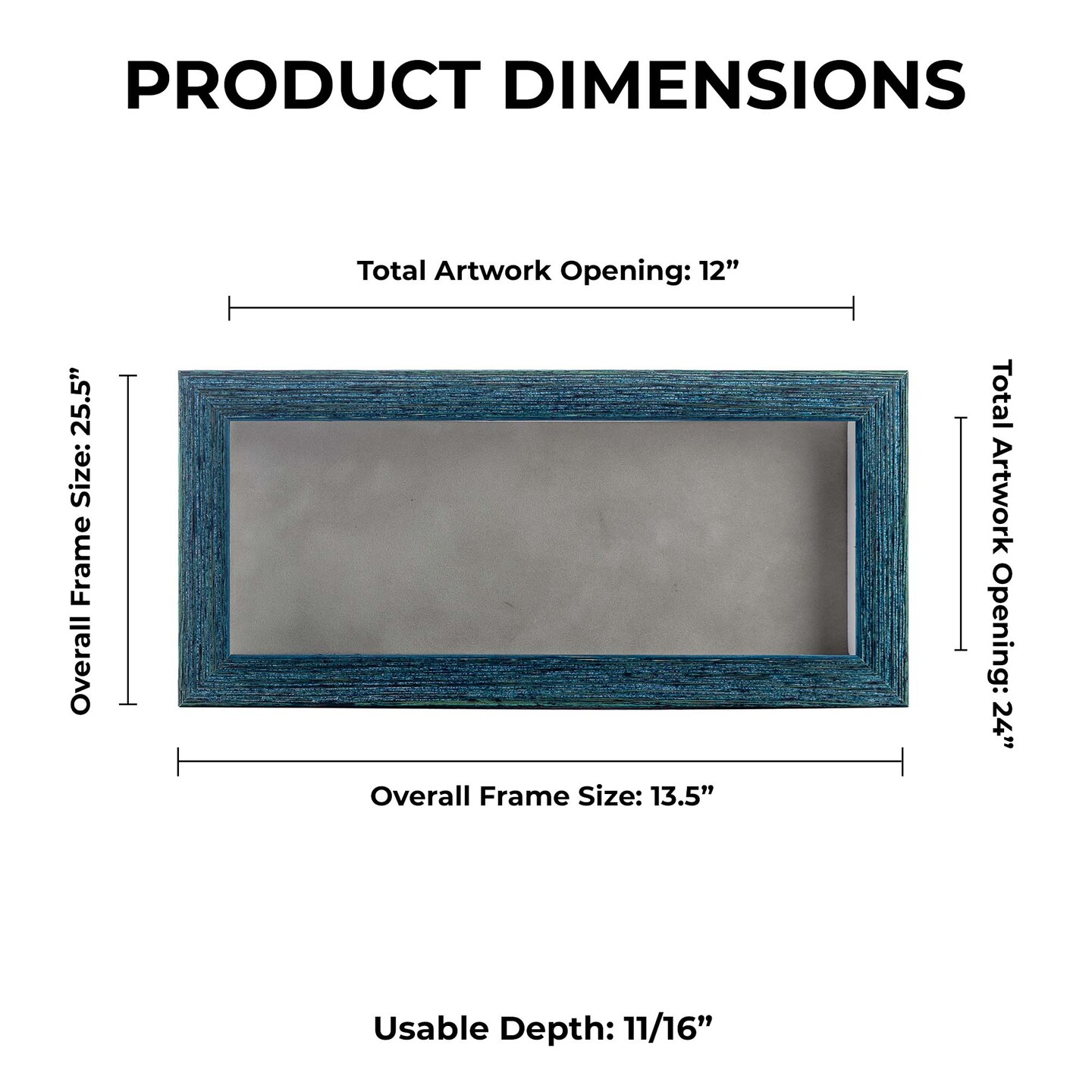 Rustic Blue Wood Shadow Box Frame with Acrylic Front - Light Brown Suede Backing, 30 Sizes