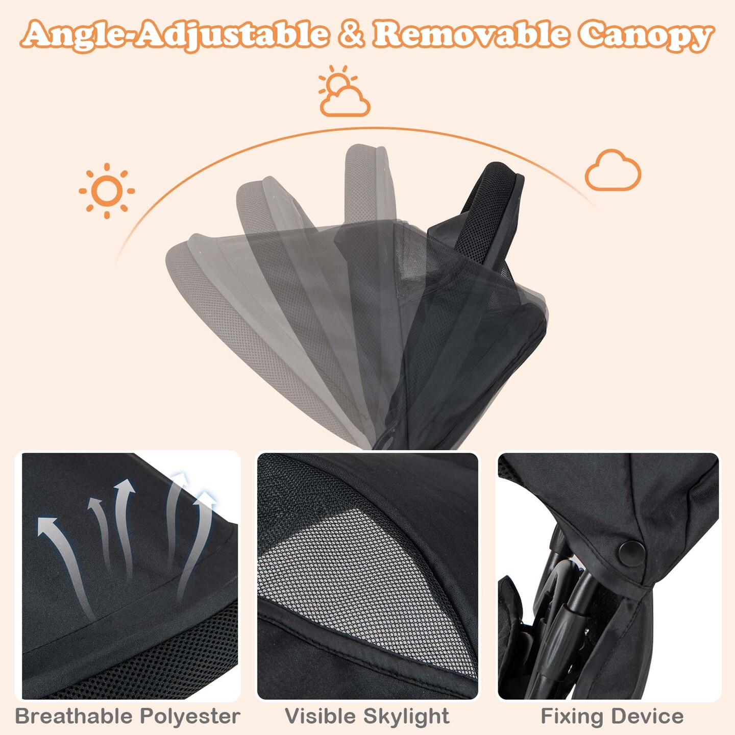 Costway 4-in-1 Multifunctional Tricycle Kids Trike with Removable Canopy & Push Handle Black/Gray/Pink