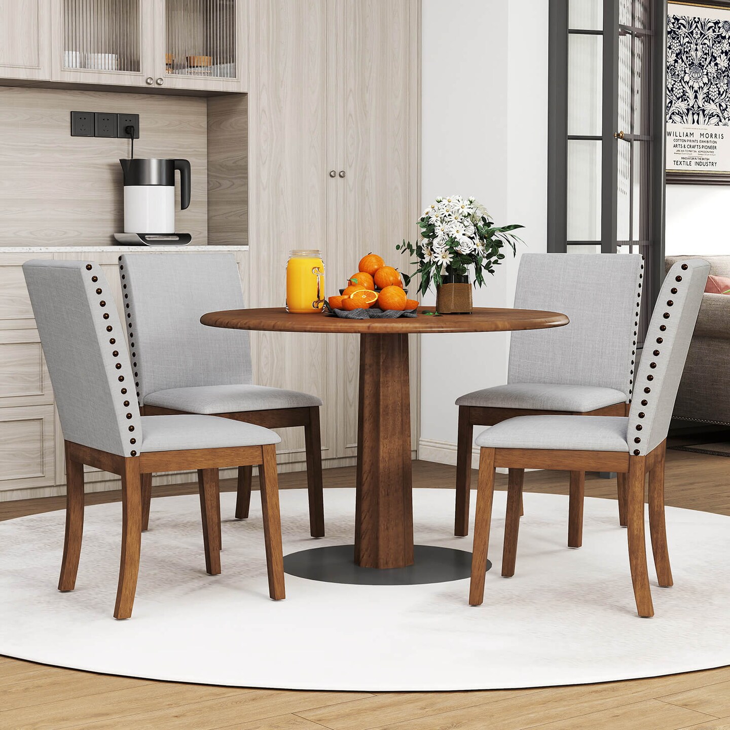 Costway Upholstered Dining Chairs Set of 2/4 with Nailhead Trim Rubber Wood Legs Padded Seat