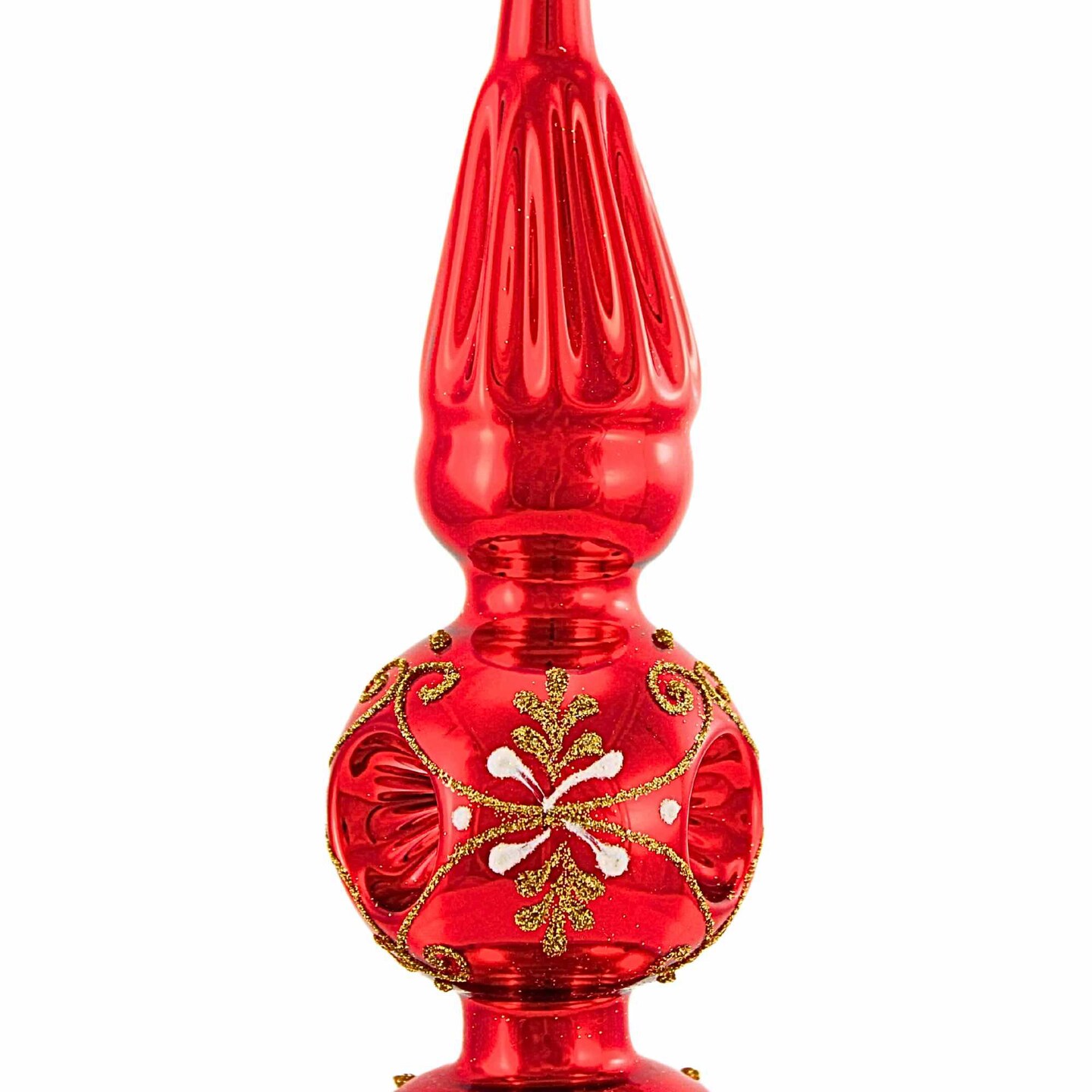 Golden Bell Collection 13.25 In Shiny Red Finial W/Gold Design Christmas Tree Topper , Christmas Decor Reflector Tree Topper
