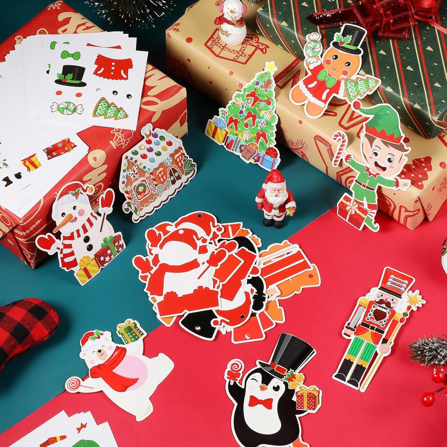 50 Pcs Christmas Crafts Kits for Kids Christmas Arts and Crafts DIY Christmas Ornament Kit with Christmas Craft Stickers Make Your Own Christmas Craft Projects for Holiday Xmas Party Favors