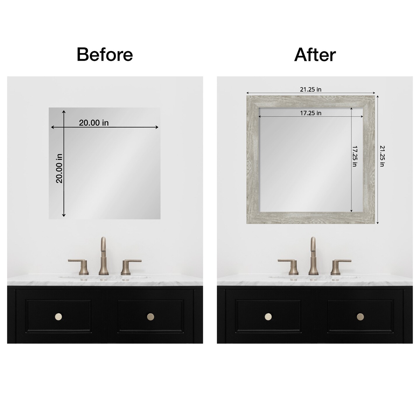 Amanti Art Mirror Makeover Bathroom Mirror Frame Border Kit - Fully Assembled Peel and Stick Frame - Mirror NOT Included - Dove Greywash Narrow Trim