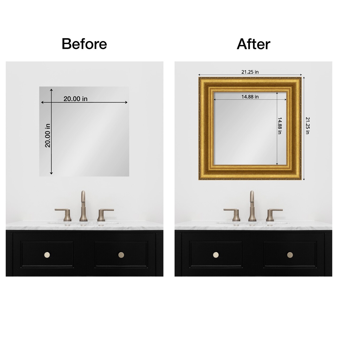 Amanti Art Mirror Makeover Bathroom Mirror Frame Border Kit - Fully Assembled Peel and Stick Frame - Mirror NOT Included - Parlor Trim
