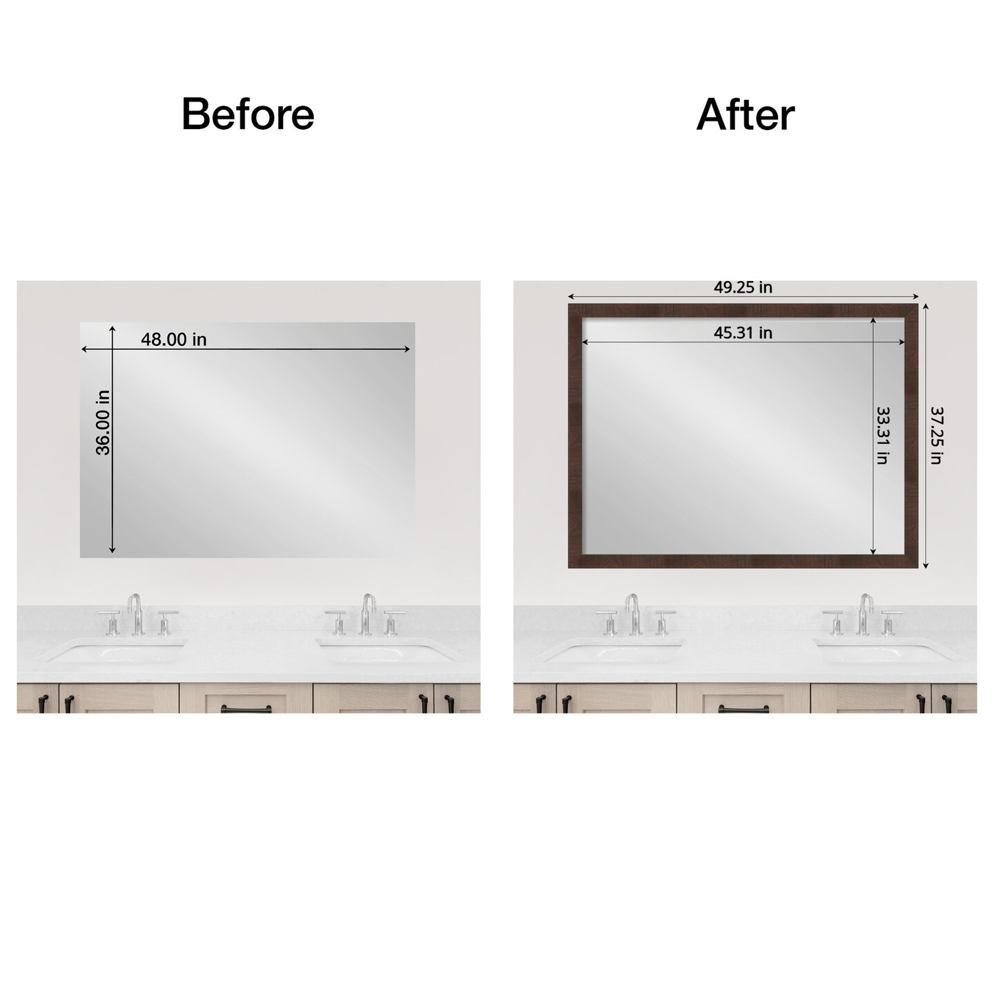 Amanti Art Mirror Makeover Bathroom Mirror Frame Border Kit -  Fully Assembled Peel and Stick Frame - Mirror NOT Included - Wildwood Brown Narrow Trim
