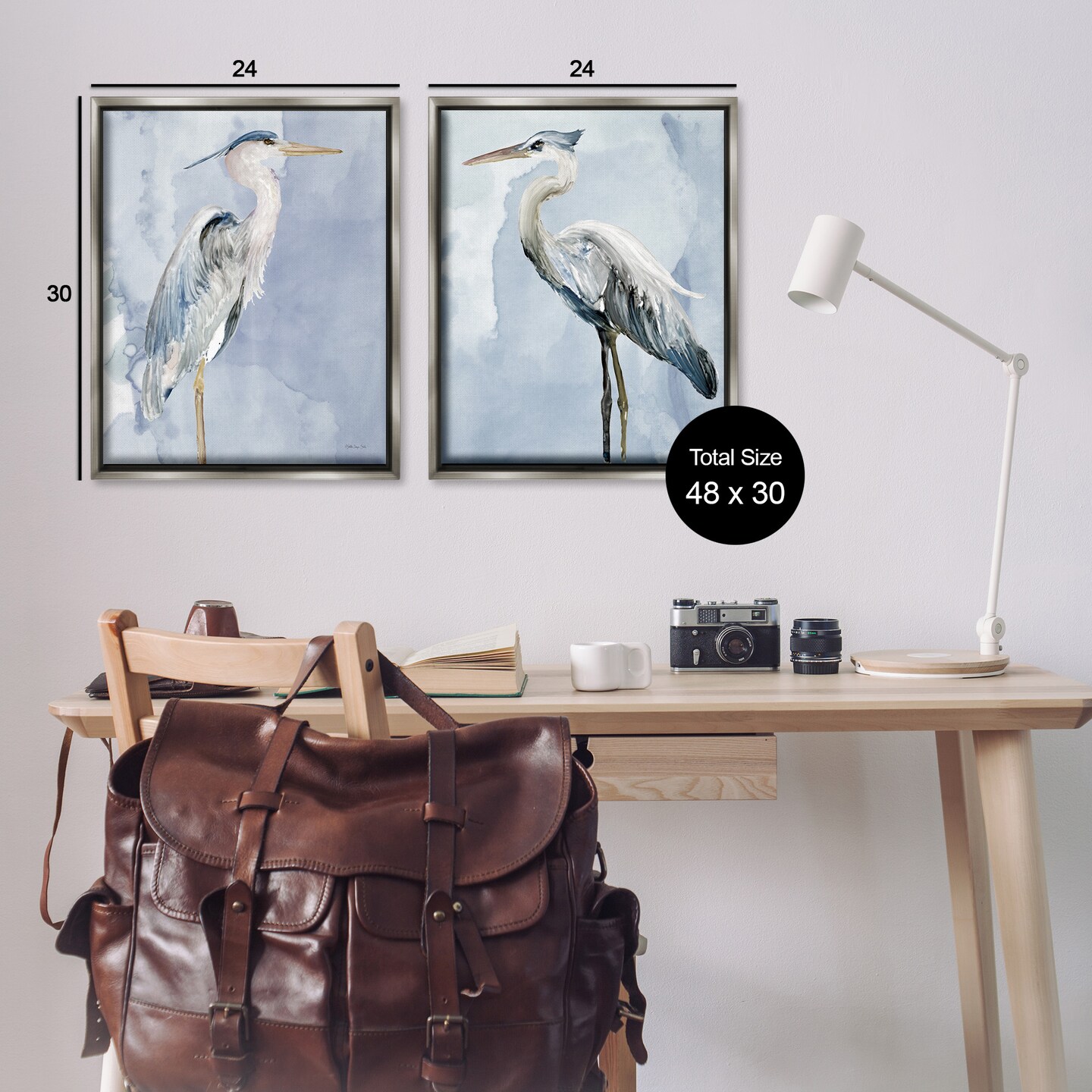 Stupell Industries Heron Birds Standing Blue Sky Framed Floater Canvas Wall Art
