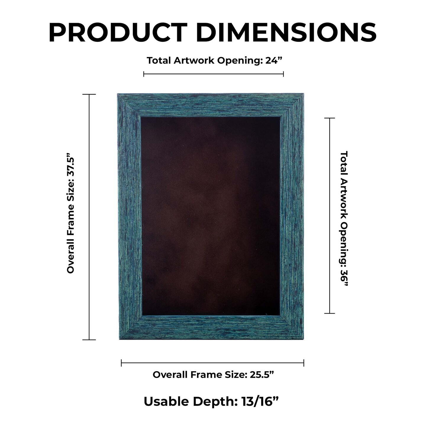 Rustic Blue Wood Shadow Box Frame with Acrylic Front - Brown Suede Backing, 30 Sizes