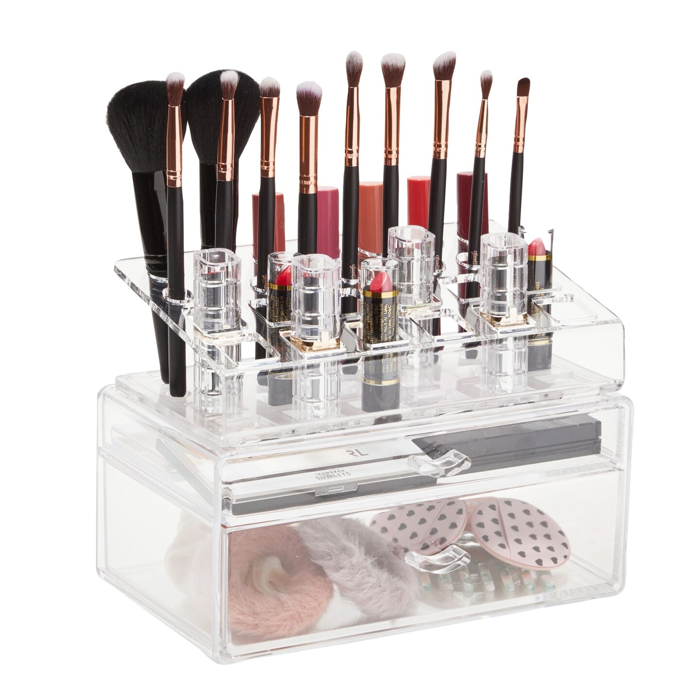 Clear Makeup Organizer with Storage Drawers for Brushes, Lipstick and Vanity (9.4 x 5.9 x 6.8 in)