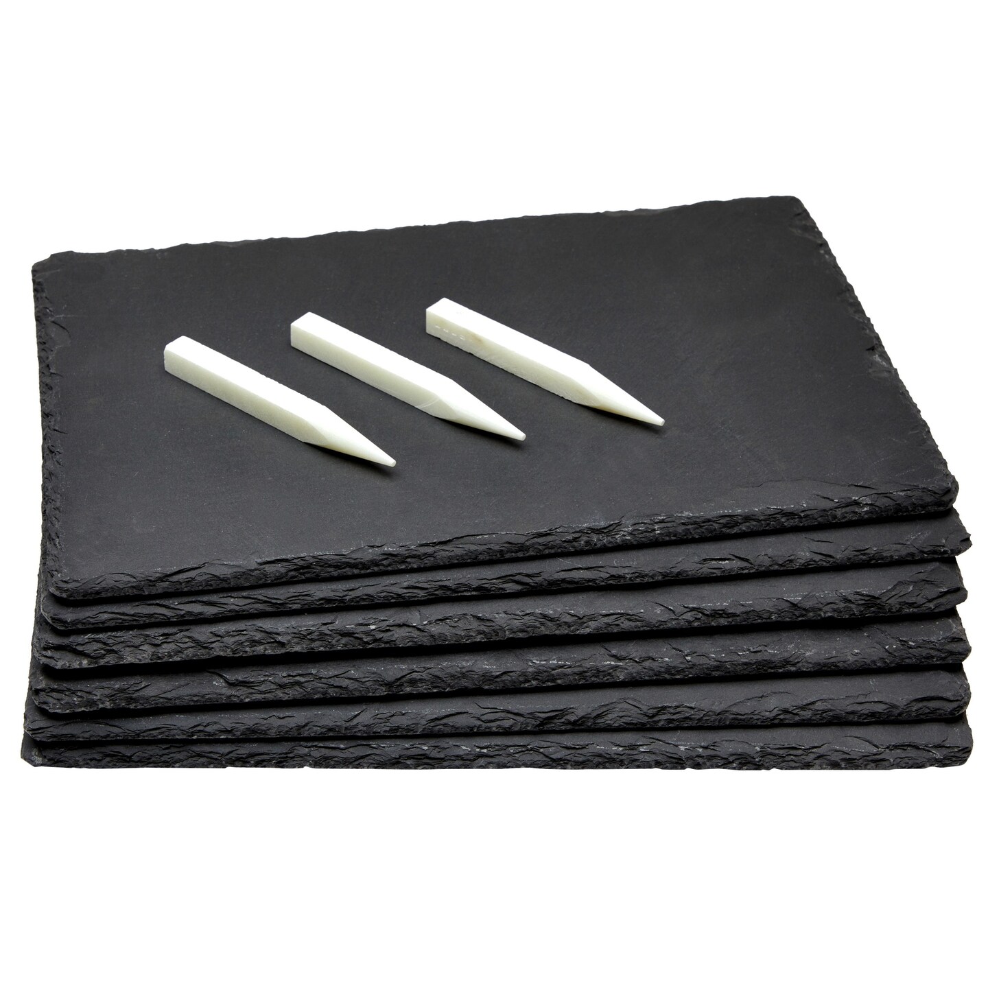 Juvale Mini Charcuterie Boards - 11.8 x 7.9 in, Black, Set Of 6 - Reusable Slate Plates with 3 Chalk Pieces - Heat-Resistant & Non-Porous - Versatile Sushi Plates & Gourmet Cheese Platter Display