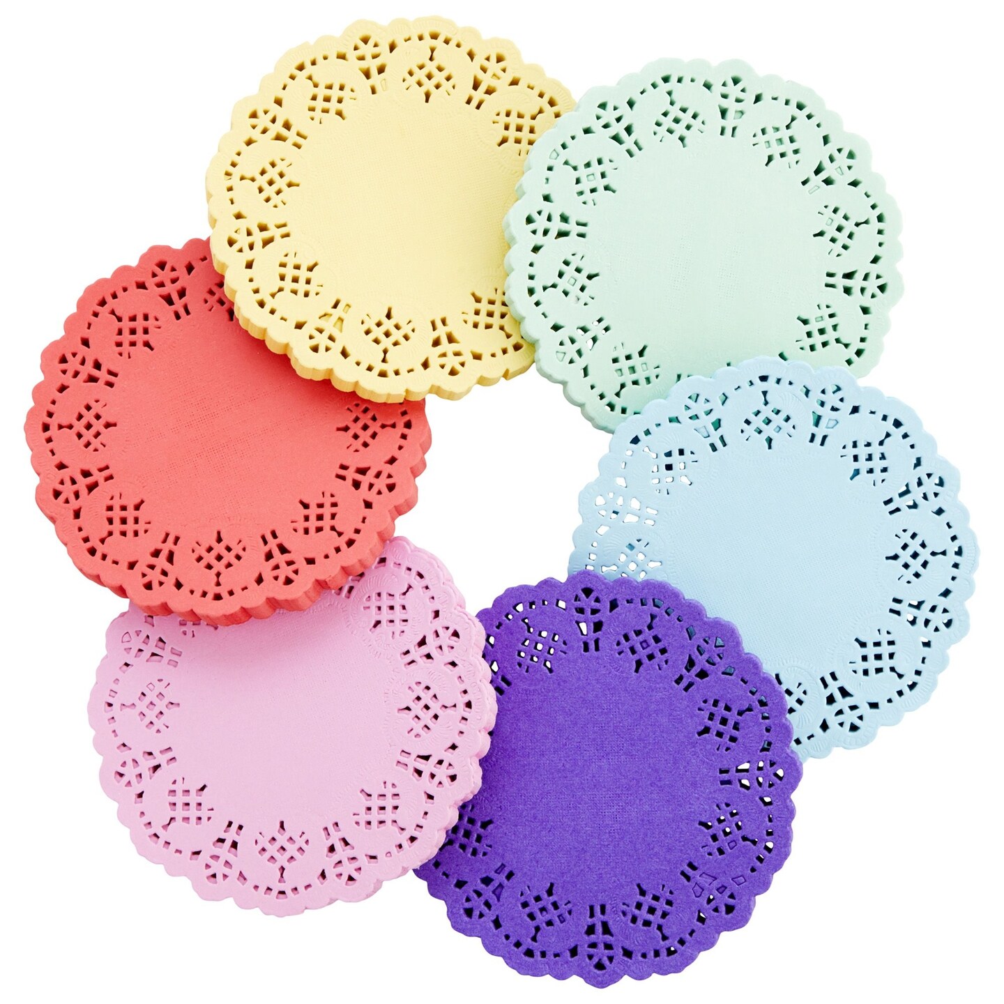 600 Pack Mini Paper Doilies for Food, Dining Table Decor, Round Decorative Medallion Lace Placemats for Birthday Party (4.5 Inch, 6 Colors)