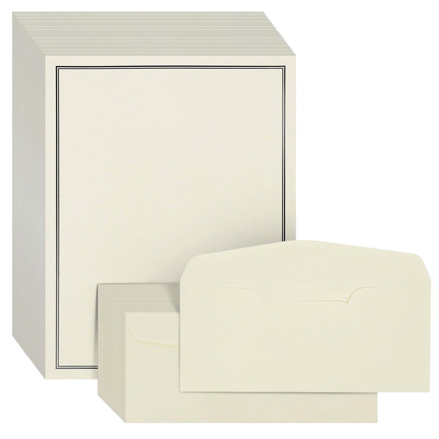 Pipilo Press 72 Piece Stationery Set for Writing Letters with 48 Ecru and Black Border Paper Sheets and 24 Envelopes (8.5 x 11 in)