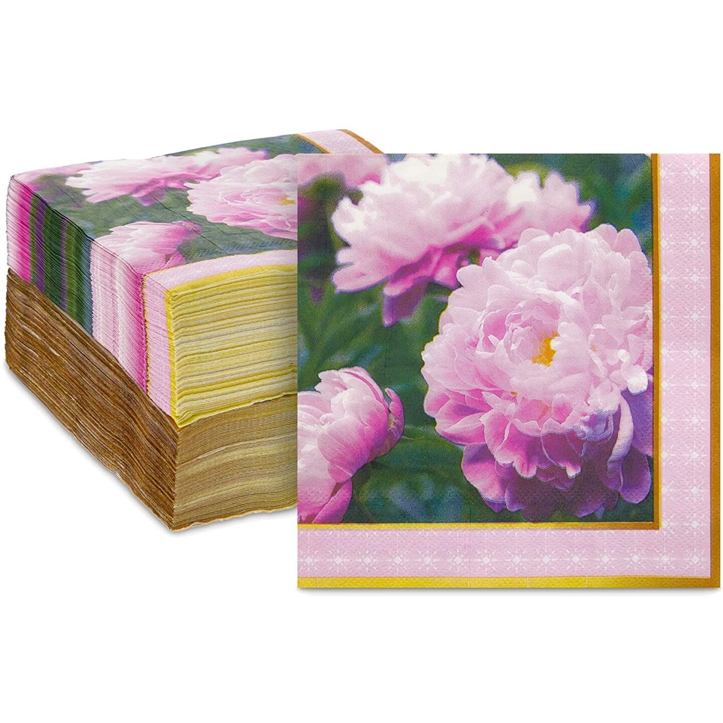 Pink Peony Napkins for Flower Party (6.5 x 6.5 In, 150 Pack)
