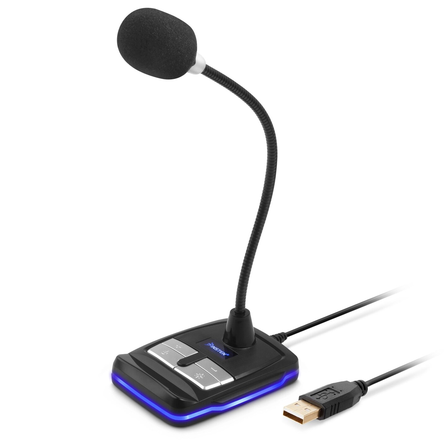 Omnidirectional Microphone for Computer with Phone Stand, Adjustable Gooseneck, RGB Lighting, 3.5mm Headphone Output, and 6 Foot Cable Compatible with USB for Gaming, Video Conferencing