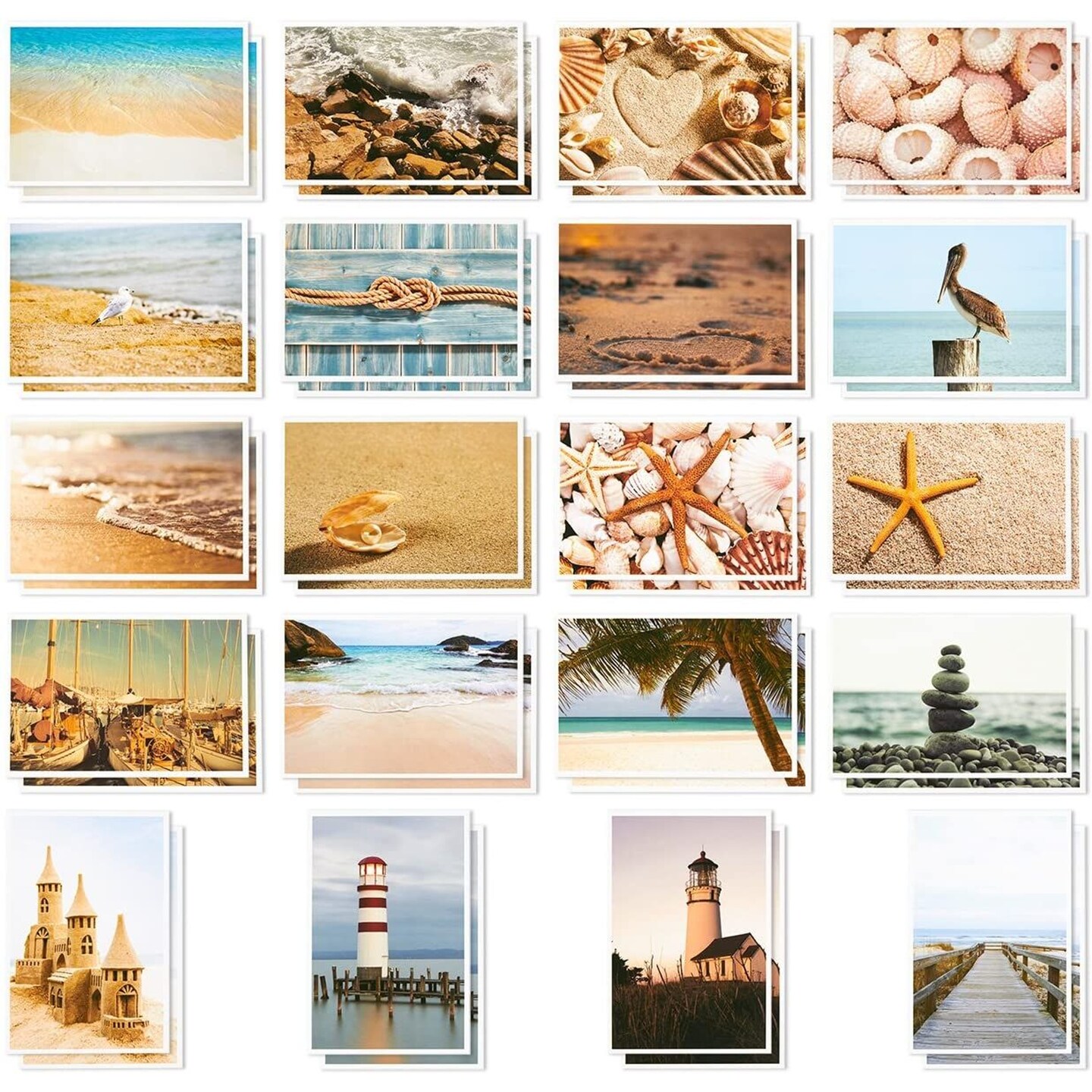BEST PAPER GREETINGS 40-Count Postcards for Mailing - 4 x 6 In 250gsm Glossy Cardstock - Beige, Brown & Orange - 20 Nautical Seaside Designs - USPS Ready - Bulk Beach & Ocean Themed Postcards