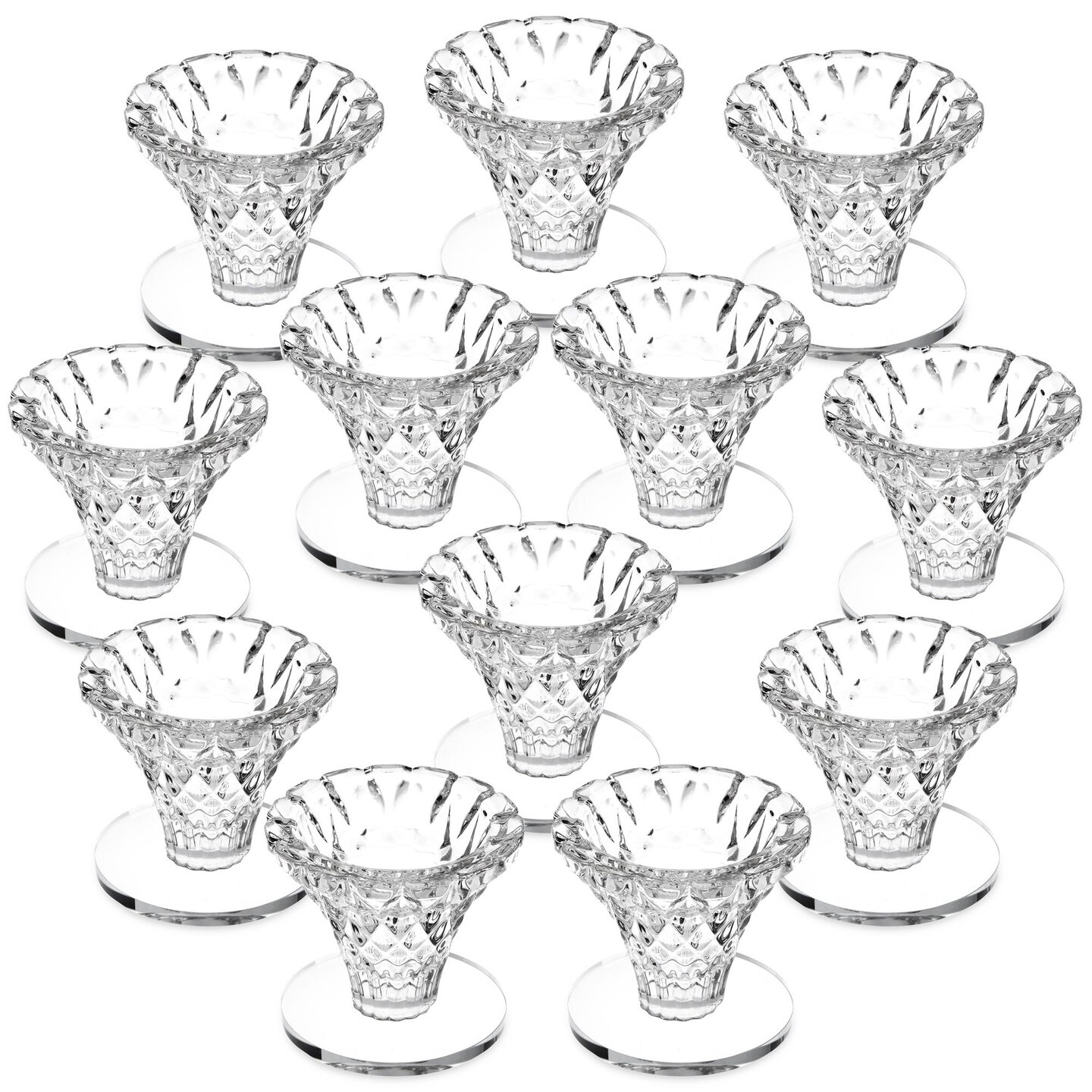 Okuna Outpost Set of 12 Glass Candlestick Holders- Small Taper Candle Holders for Wedding, Table Centerpieces, Home and Party D&#xE9;cor (2.4x2.3inch)