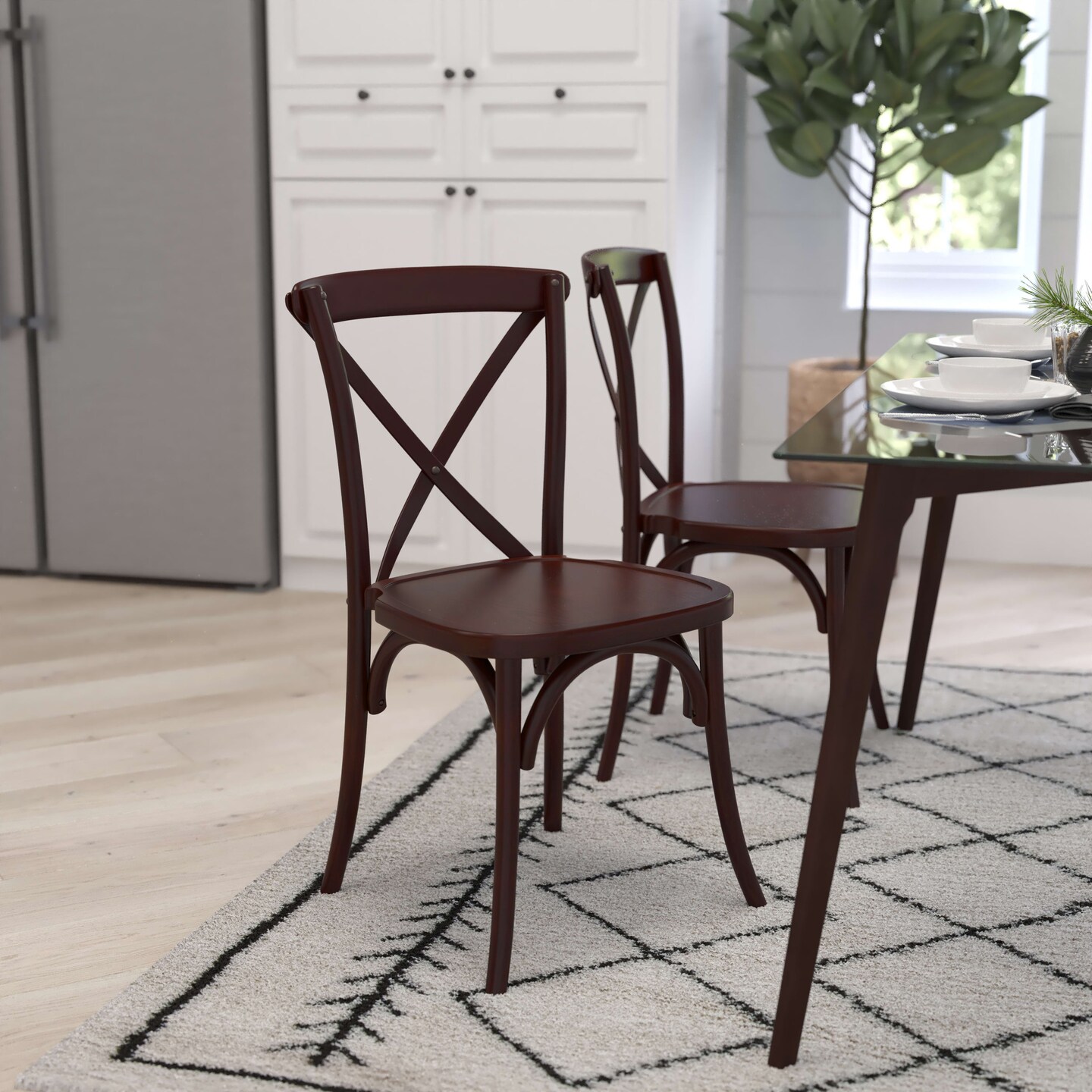 Merrick Lane Bardstown X-Back Bistro Style Wooden High Back Dining Chair