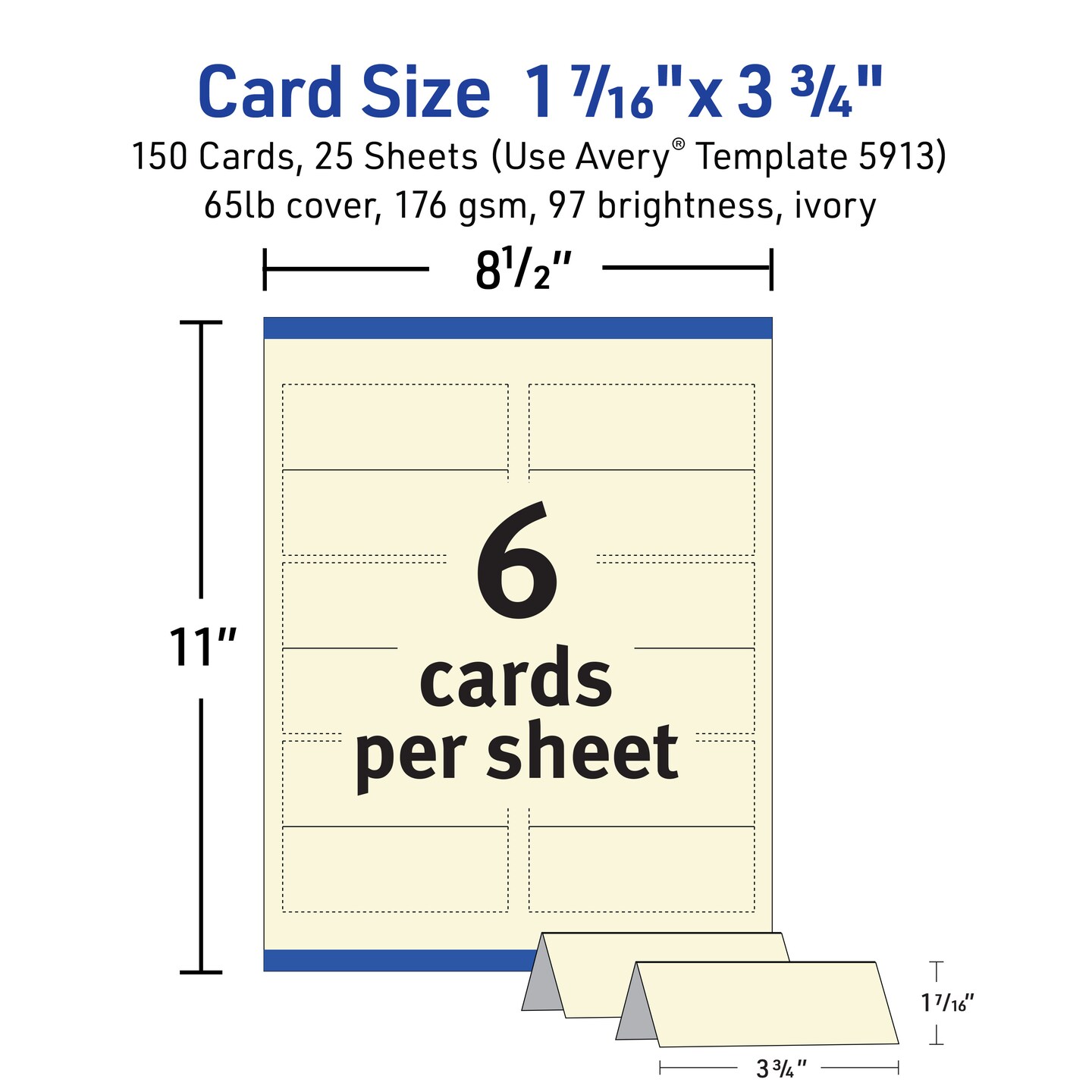 Avery Printable Tent Cards with Sure Feed Technology, 2&#x22; x 3.5&#x22;, Ivory, 160 Blank Place Cards for Laser or Inkjet Printers (5913)