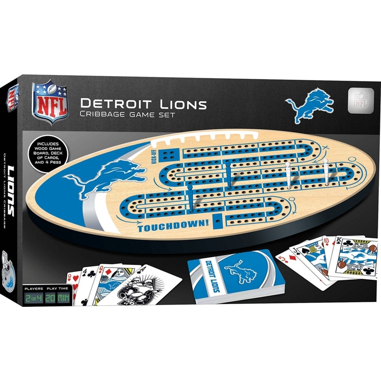 Detroit Lions Cribbage Game Set Nfl Licensed Wood Board Football Design