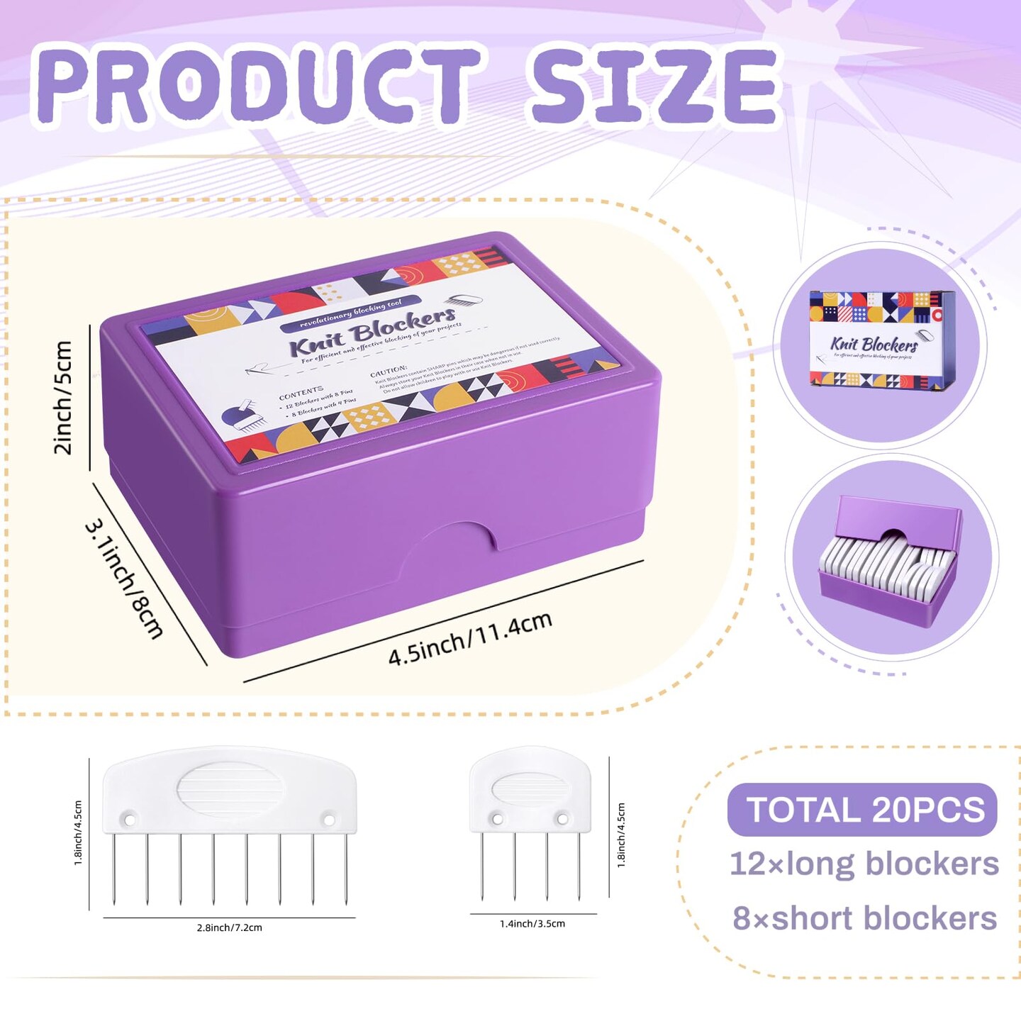 20Pcs Knit Blockers &#x26; Pins Kit, Knit Blocking Combs for Blocking Knitting Crochet Sewing Lace Needlework Projects Tool Device