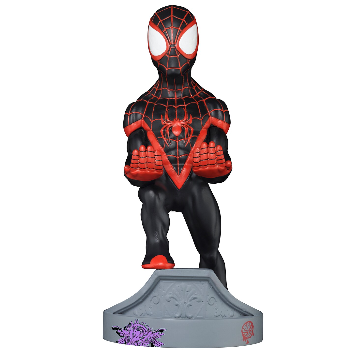 Exquisite Gaming: Spider-Verse: Miles Morales - Marvel Original Mobile Phone &#x26; Gaming Controller Holder, Device Stand, Cable Guys, Marvel Licensed Figure