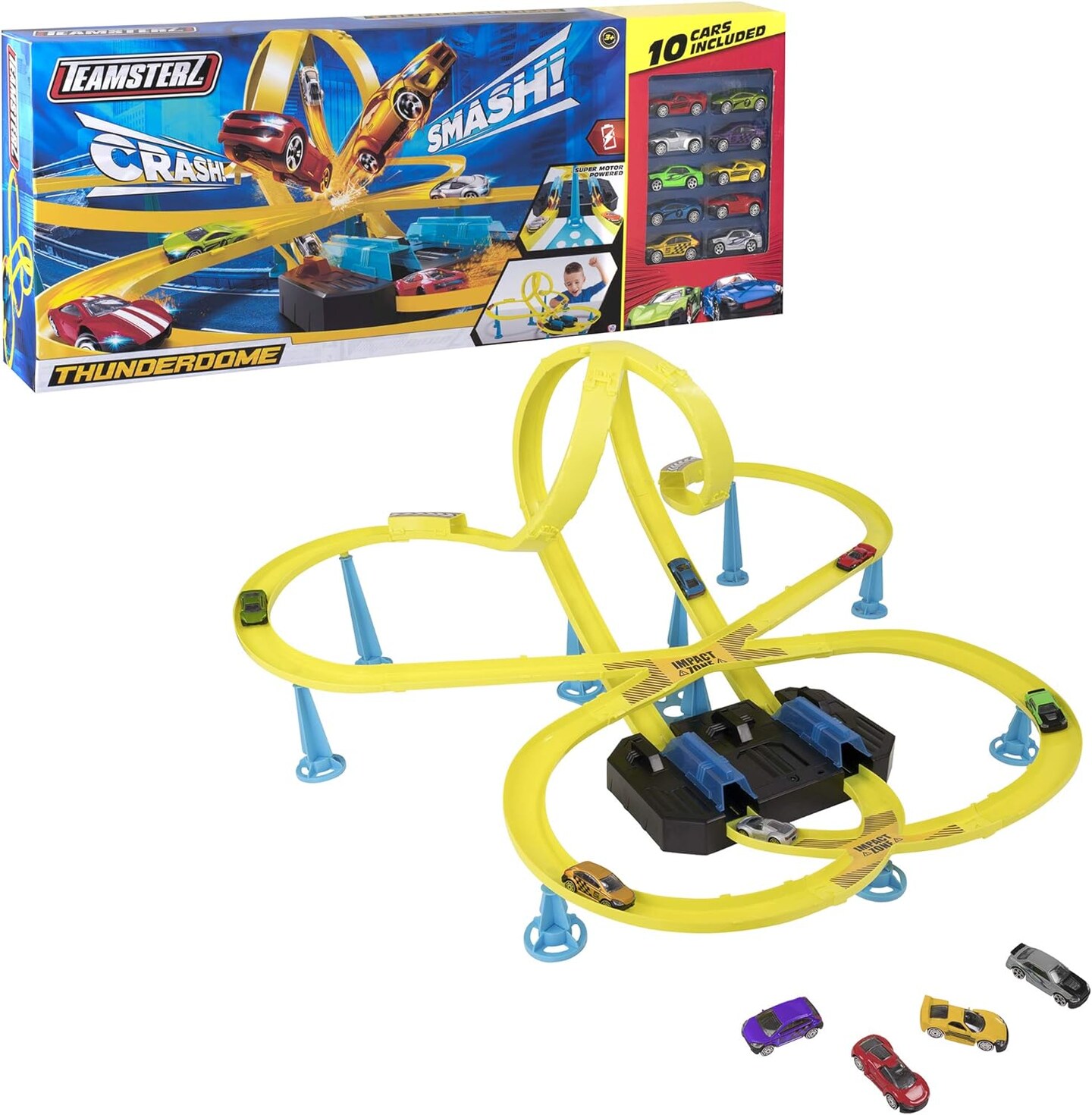 Speedsterz Thunderdome Stunt Race Track Play Set - Includes 10 Realistic Die Cast Cars