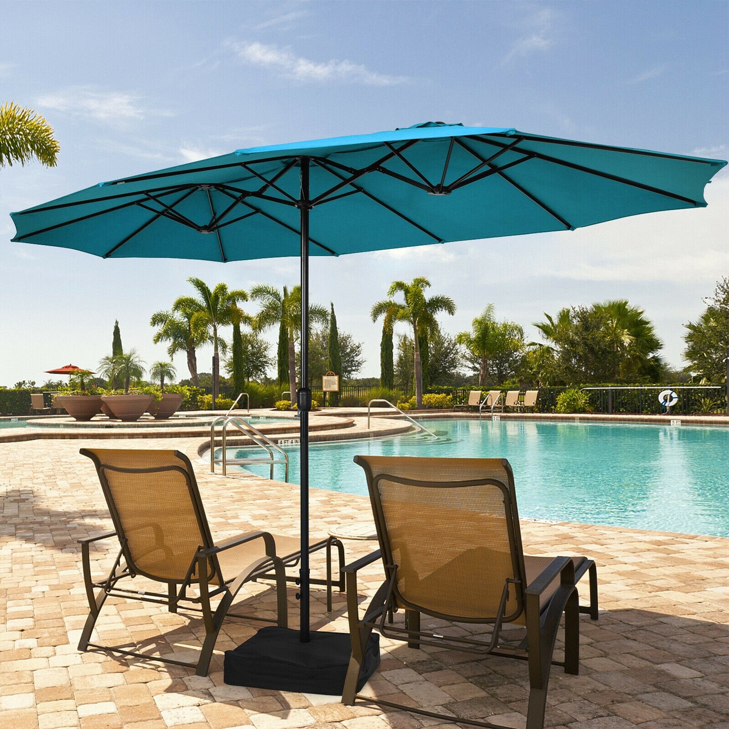 Large Outdoor 15 Feet Umbrella with Double Canopy and Air Vents Strong Metal Frame and Easy Crank