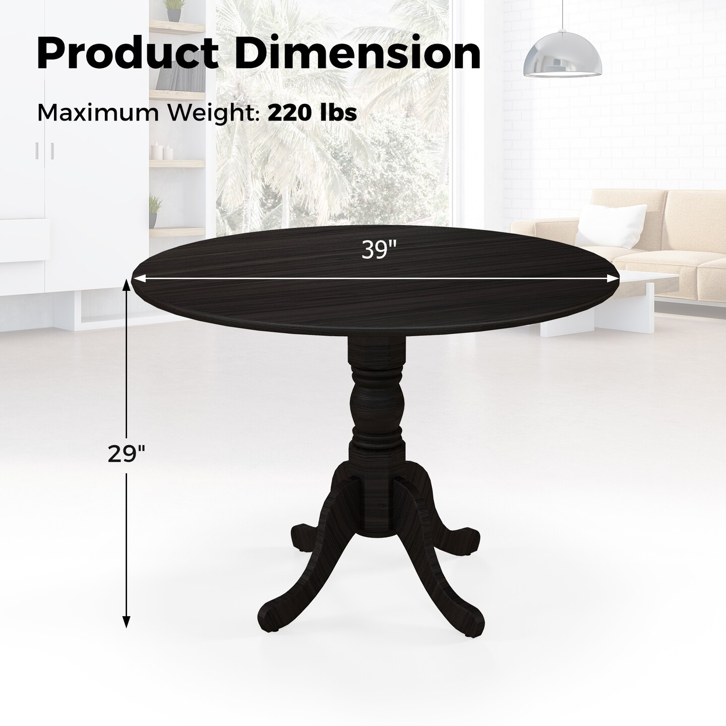 Wooden Dining Table with Round Top and Trestle Legs for Kitchen or Living Room