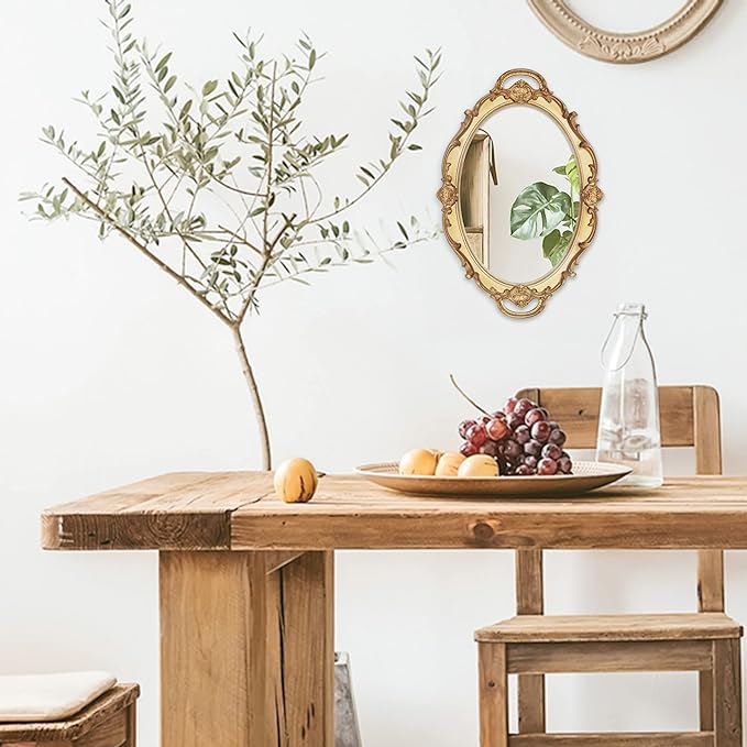 14.5 x 10 inchs Oval Antique Decorative Wall Mirror Vintage Hanging Mirror (Gold 2 Pcs)