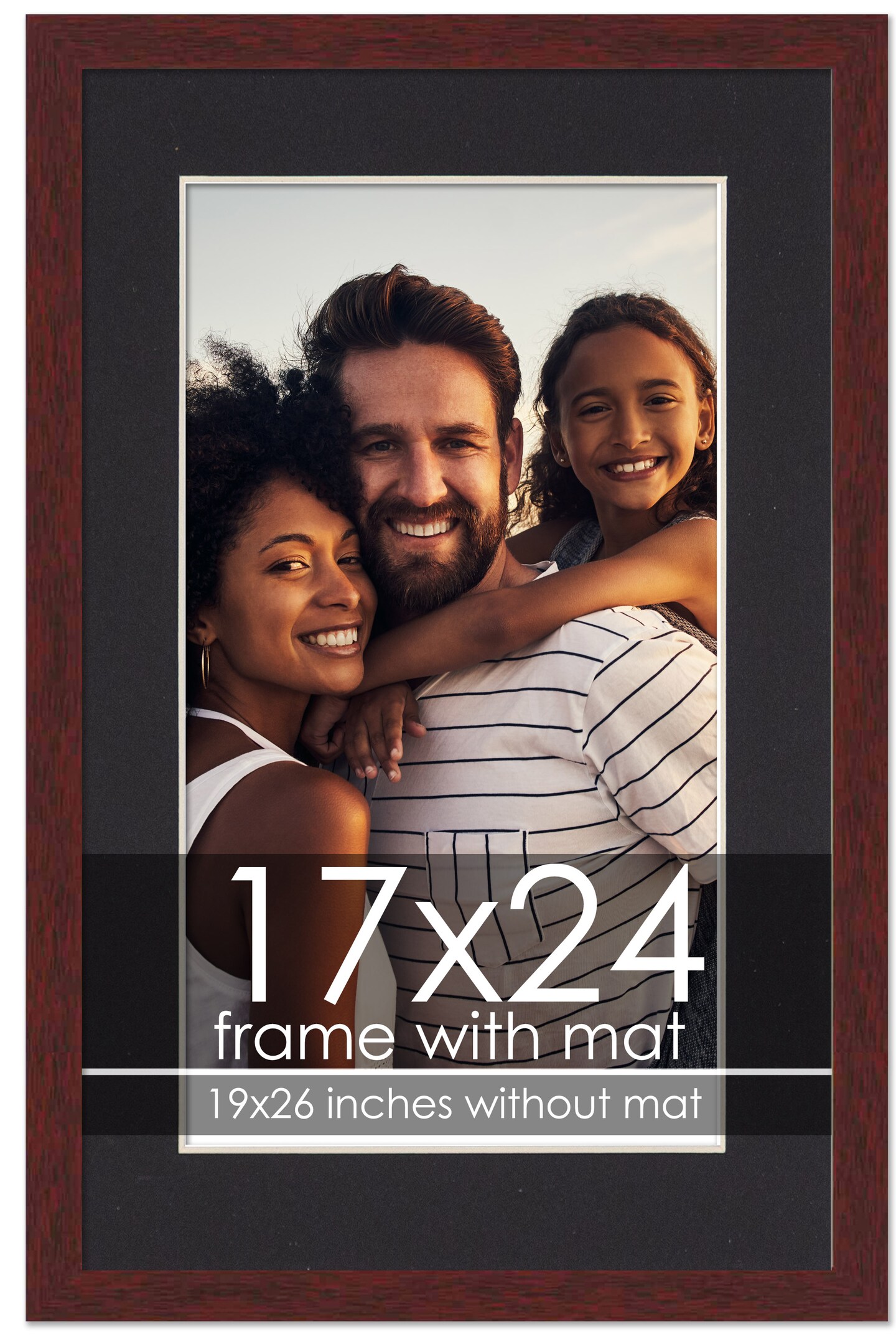 Brown Frame Wood Grain with Black Photo Mat, UV Acrylic Front, Foam Board Backing, 60 Sizes Available