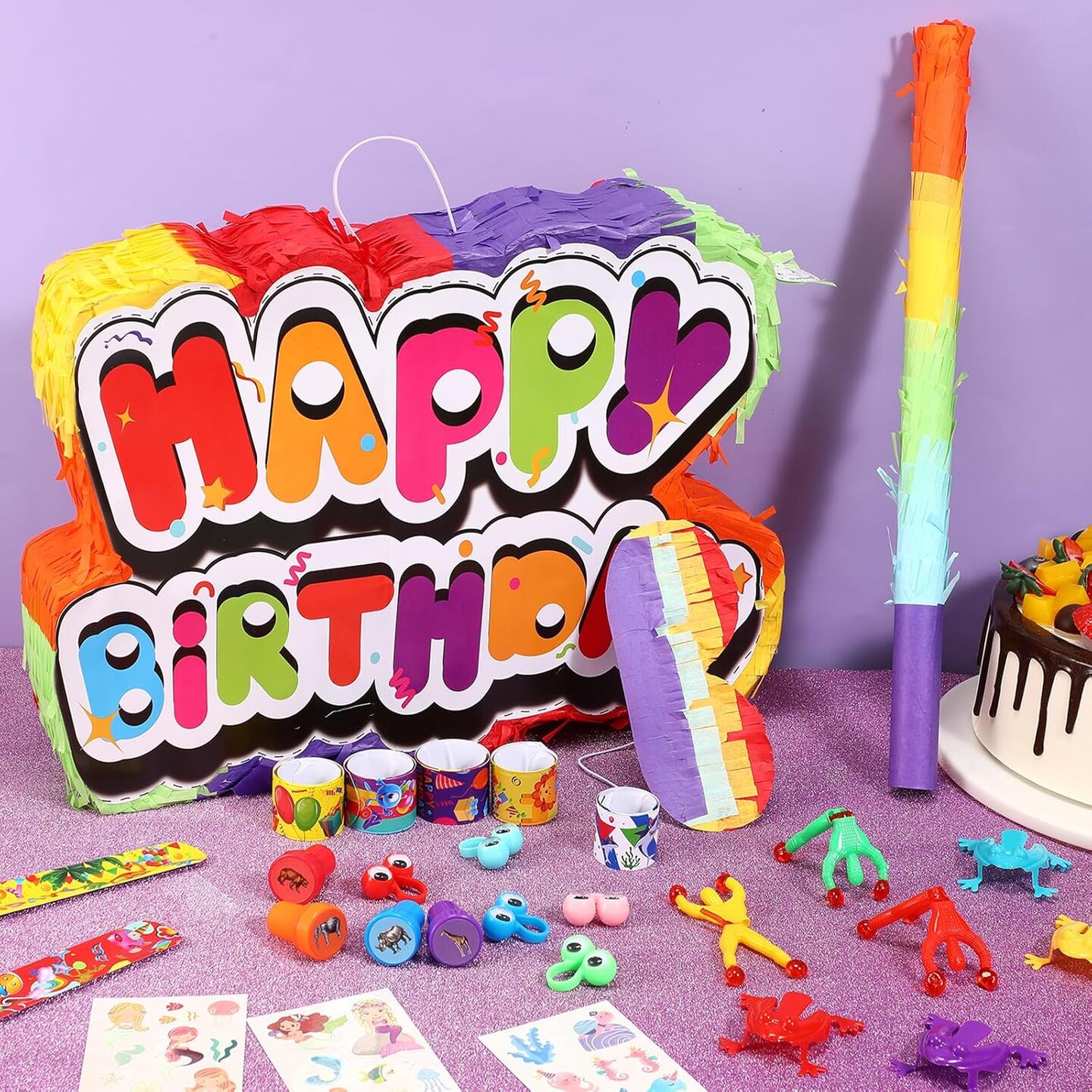 120 Pcs Birthday Pi&#xF1;ata Boy and Girl Colorful Birthday Party Supplies with Blindfold Stick and Confetti Small Pi&#xF1;ata for Anniversary Cinco De Mayo Fiesta Party Decor