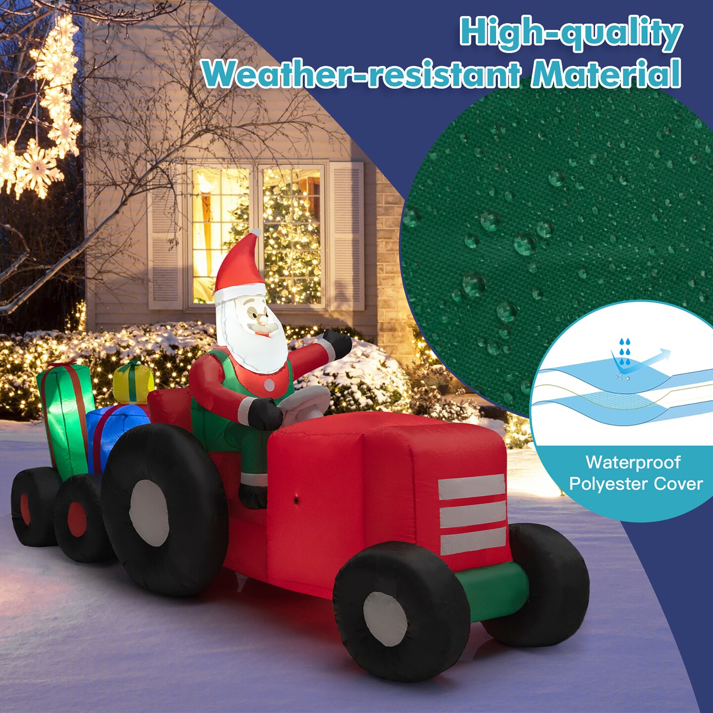 Costway 9 FT Long Christmas Inflatable Santa Claus Driving Tractor with Gifts Decoration