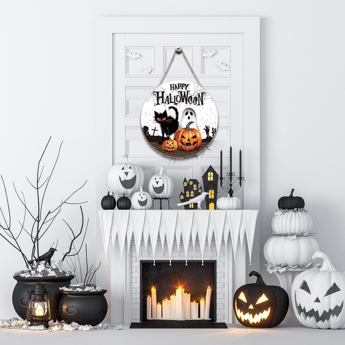 Pumpkin Black Cat Boo Happy Halloween Door Signs