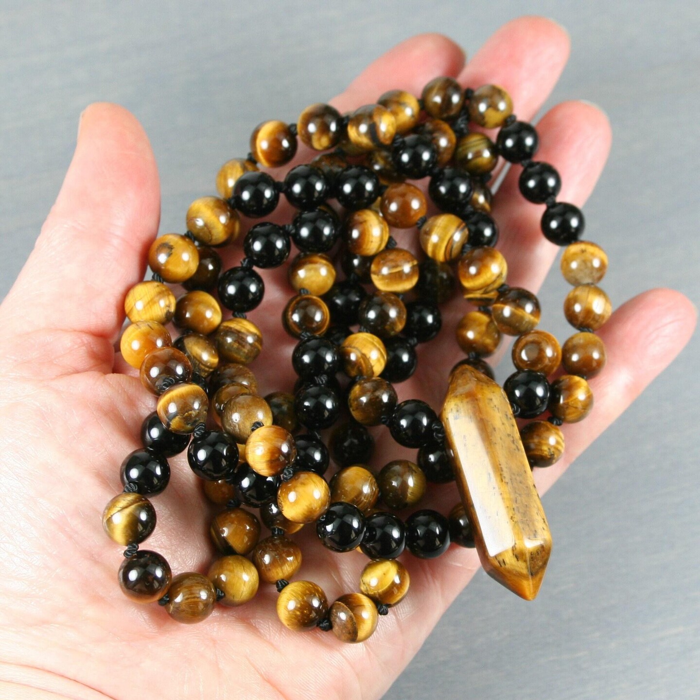 Tigers Eye outlets x Onyx x Wood - 108 Gemstone Mala