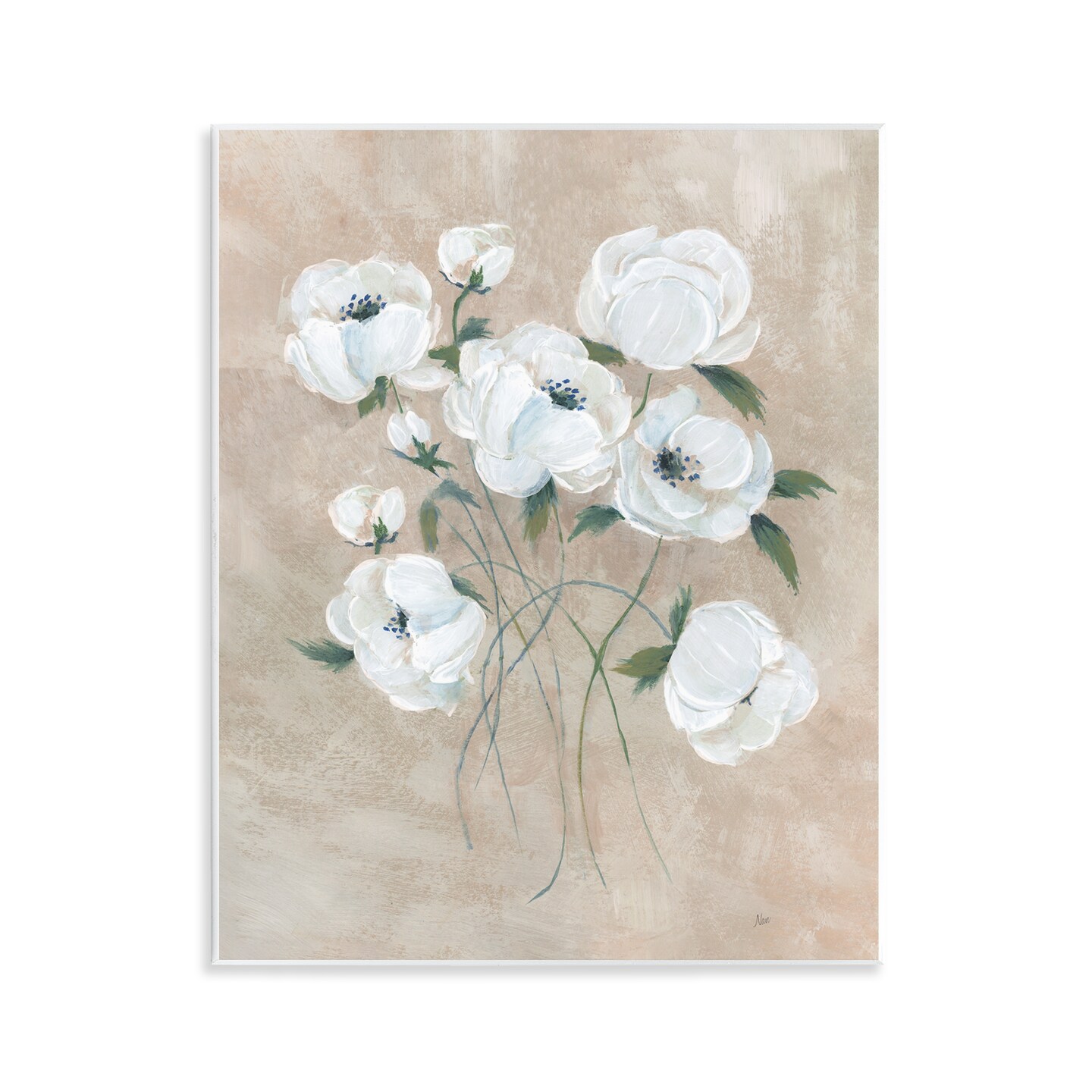 Stupell Industries Flowers on Neutral Beige Wall Plaque Art Design by Nan