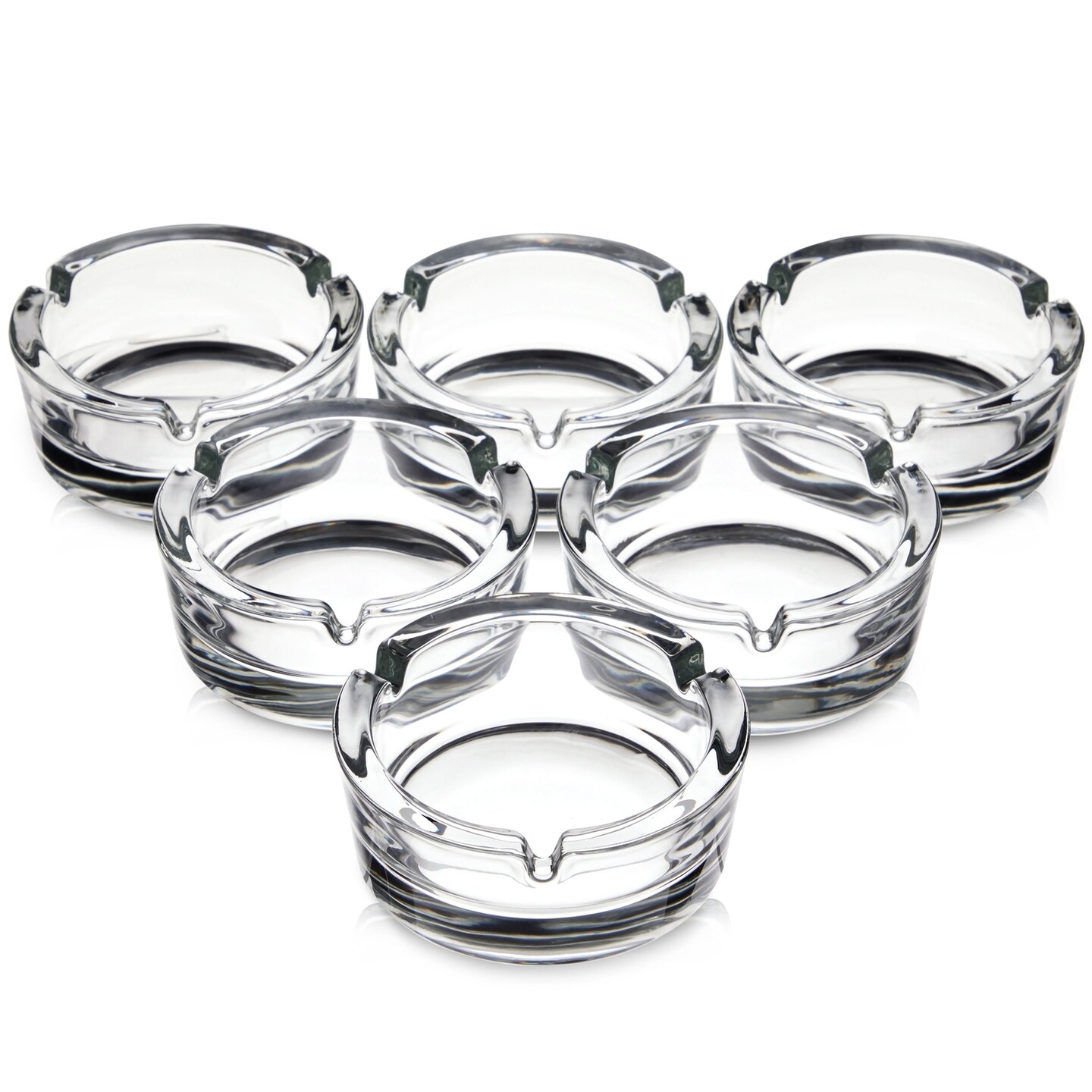 6 Pack Bulk Clear Glass Ashtrays for Cigarettes and Cigars, Outdoor and Indoor Use (4 x 1.56 In)