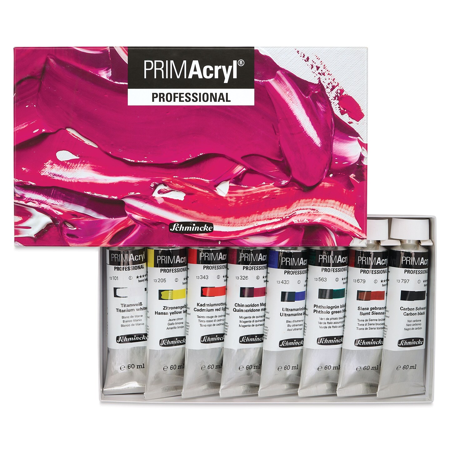 Schmincke Primacryl Professional Acrylic Paint - Set of 8, Assorted, 60 ml Tubes